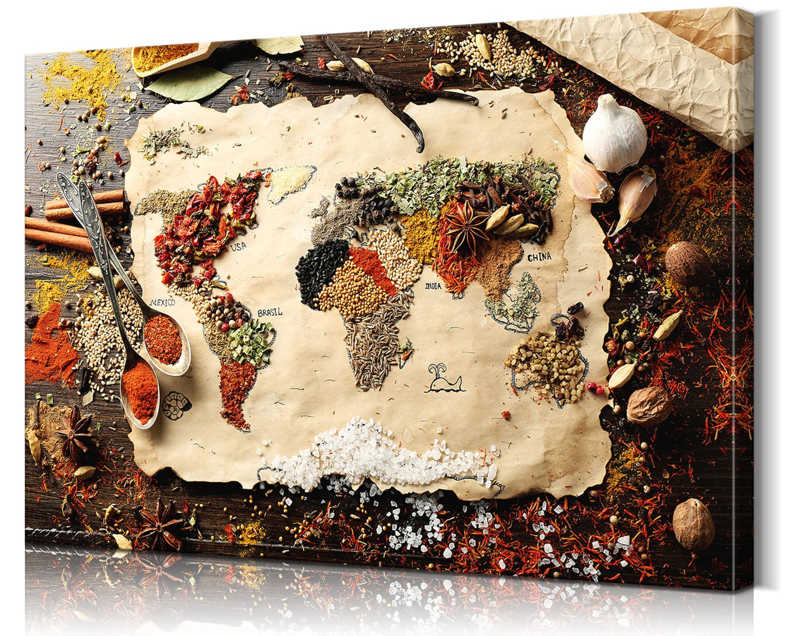 Kitchen Wall Art Canvas - Spice & Food Poster for Dining Room Decor (24x36