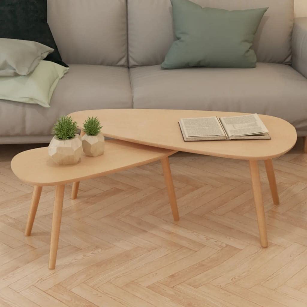 CHARMMA 2-Piece Solid Pinewood Coffee Table Set - Rustic Brown Wooden Living Room Furniture for Small Spaces, Modern Home Decor