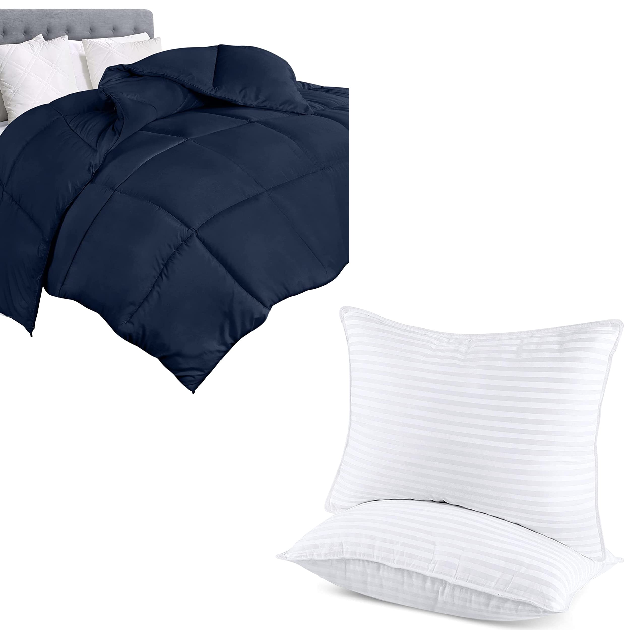 Utopia Bedding Twin Size Navy Blue Comforter Duvet Insert with 2 White Pillows - Soft All-Season Bedding Set for Kids, Guest Room & Dormitory