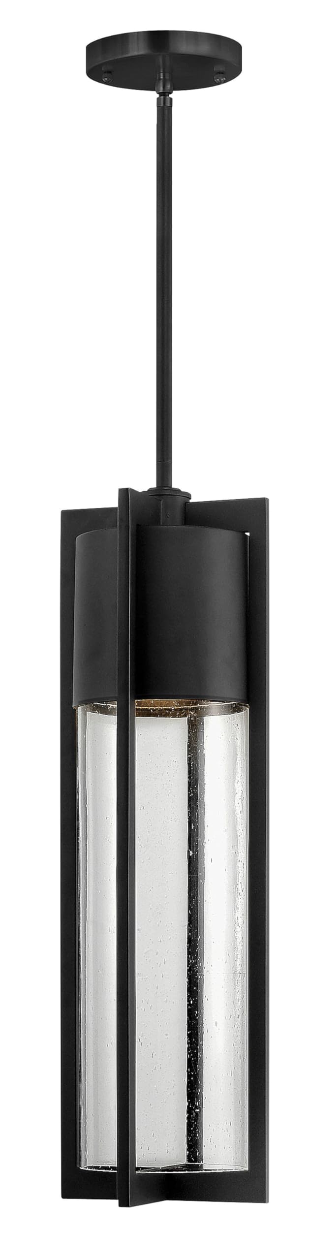 Hinkley Shelter Large Outdoor Hanging Lantern - Dark Sky Approved, 1-Light Cylinder Aluminum Fixture with Clear Seedy Glass & Included Bulb - Black Finish - Perfect for Porch, Patio, Garden & Backyard Lighting