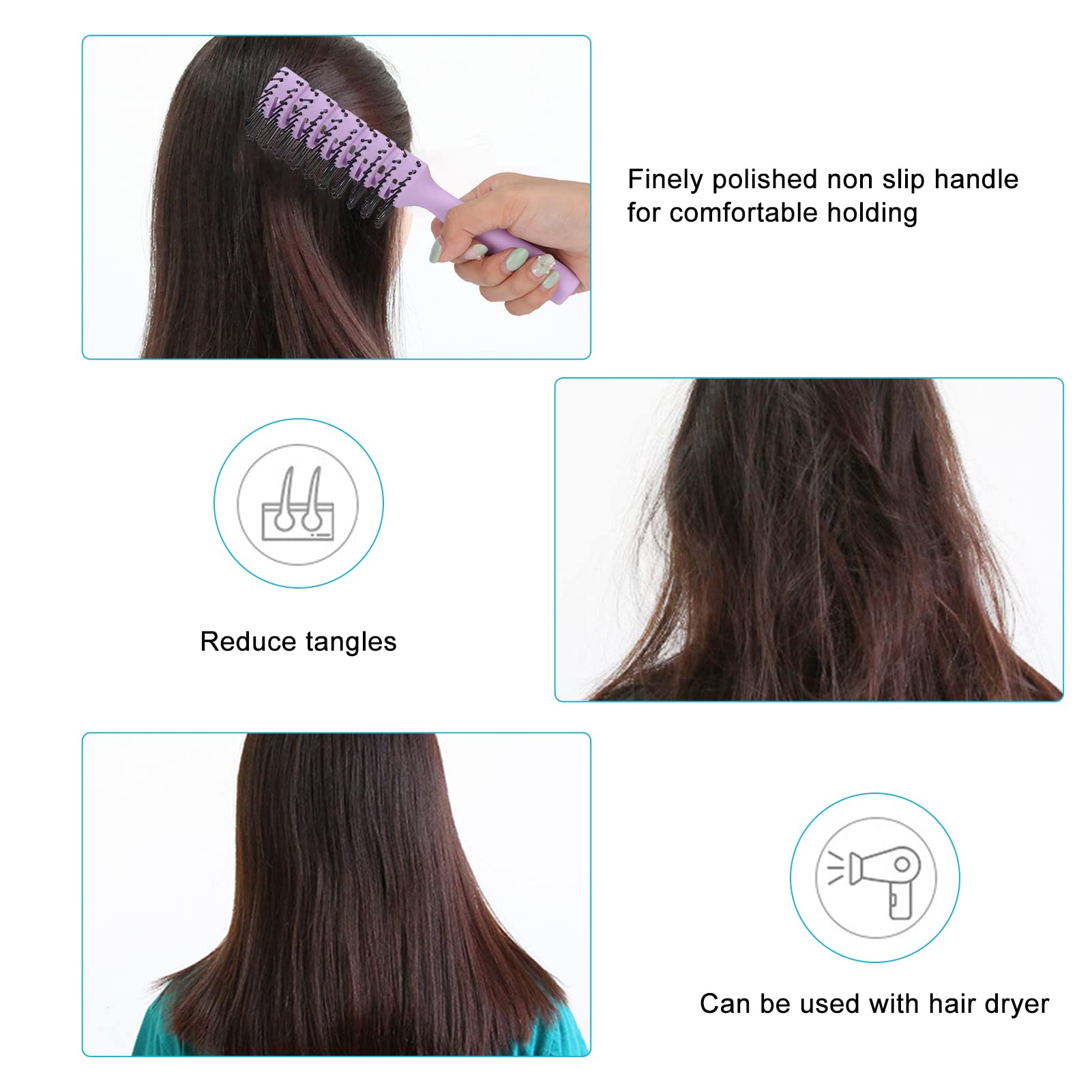 Vented Hair Brush for Detangling & Scalp Massage - Hollow Back Round Teeth Hair Care Brush (Purple) | Perfect for Wet/Dry Hair, Styling & Relaxing at Home