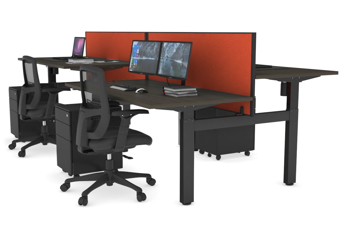 Adjustable 4-Person H Bench Workstation with Black Frame [1600L x 800W] - Perfect for Office, Coworking Spaces & Home Offices