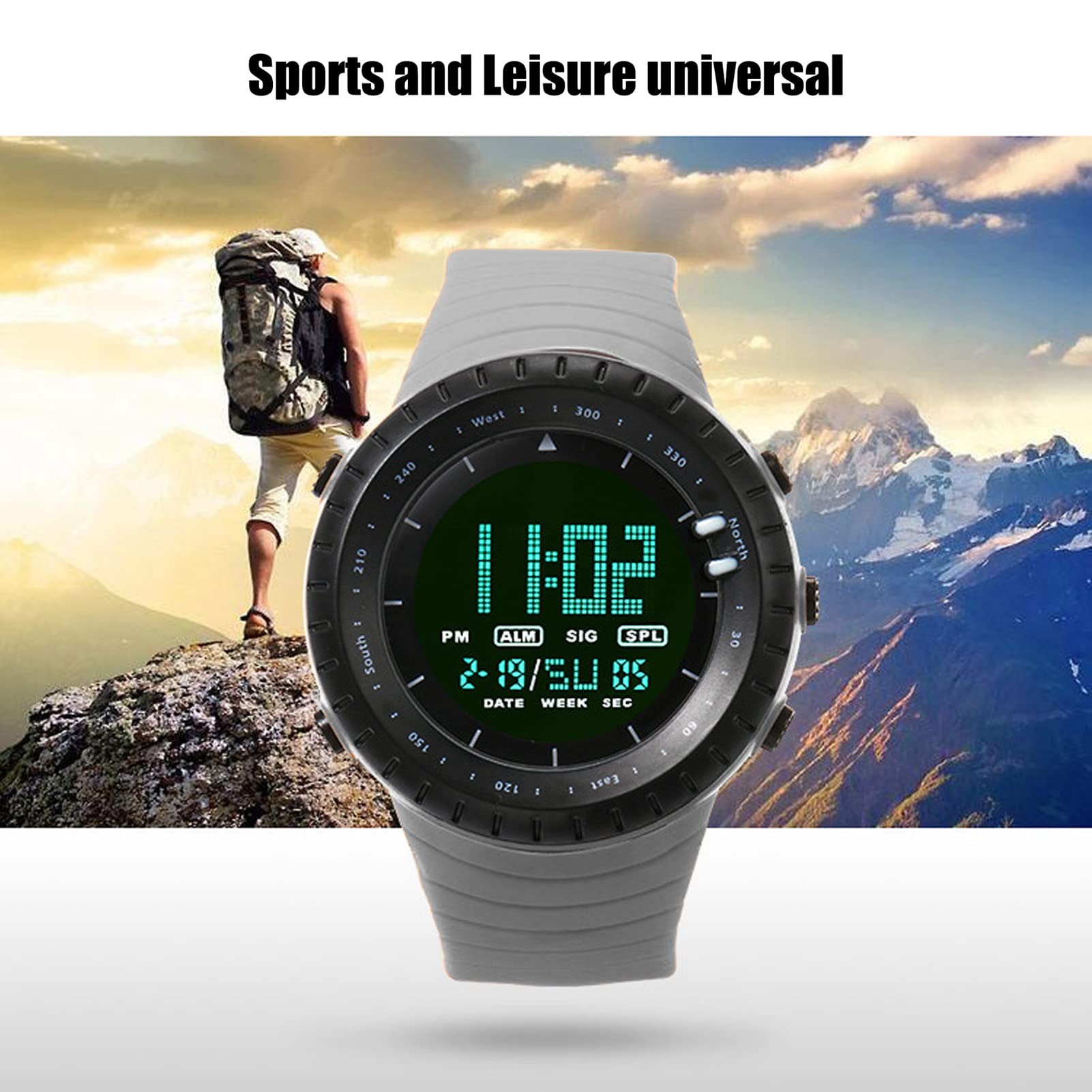 Men's Digital Outdoor Sports Watch - HZ500 Waterproof Multifunctional Electronic Wristwatch with LCD Backlight & Large HD Screen | Perfect for Running, Cycling, Hiking, Camping & Casual Wear (Grey)