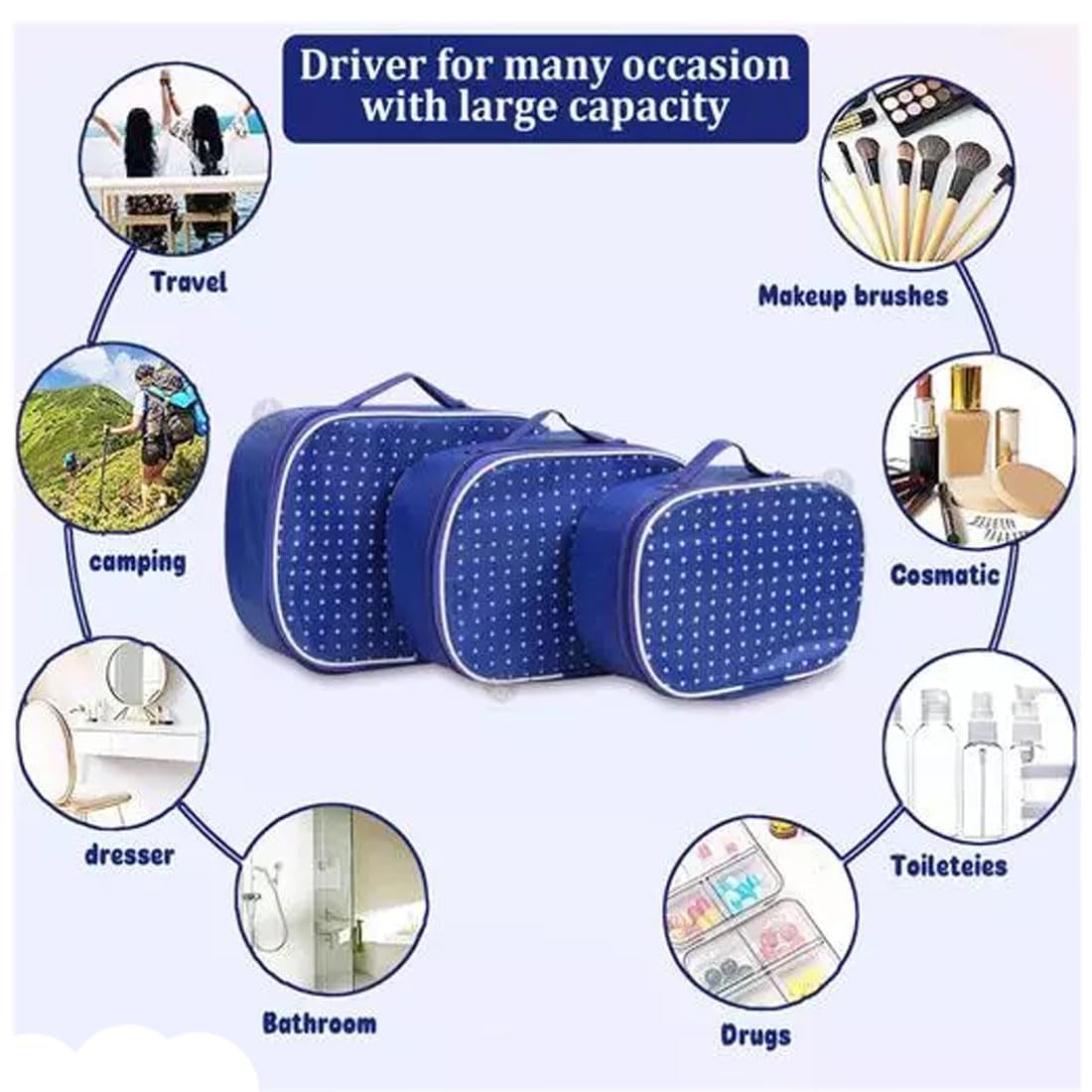 AYUSHMAN ENTERPRISE Women's Makeup Organizer Set - 3-Piece Vanity Storage Box for Jewelry, Bindi & Shaving Accessories | Blue Cardboard & Raxin Design | Perfect for Bedroom, Bathroom & Travel Organization