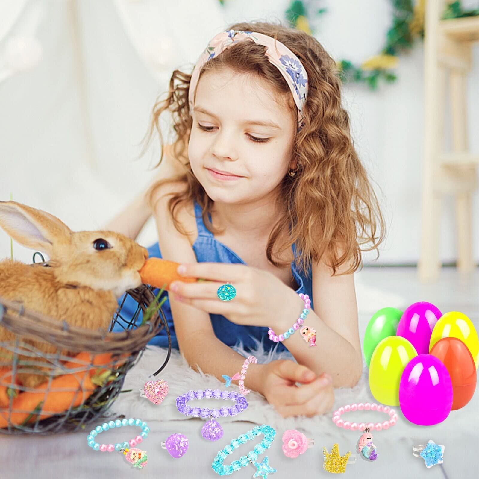 Colorful Bracelet Filled Plastic Easter Eggs - 6 Pack Easter Basket Stuffers for Girls & Kids, Fun Easter Gifts & Party Favors (Perfect for Egg Hunts, Classroom Rewards & Easter Celebrations)