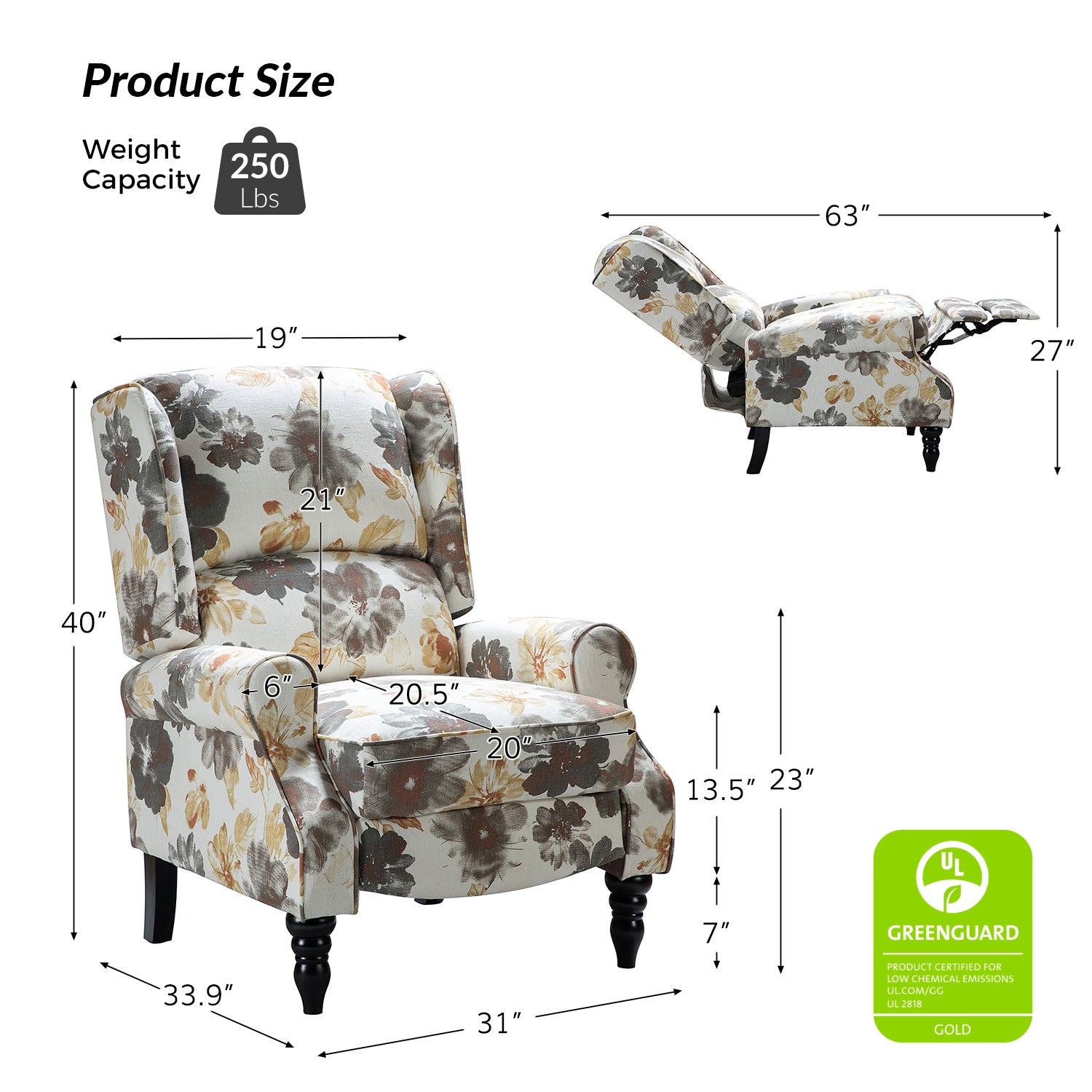 Erdeni Upholstered Manual Wingback Recliner Chair - Comfortable Living Room Armchair with Smooth Reclining Mechanism - Perfect for Home Theater, Reading Nook & Relaxation
