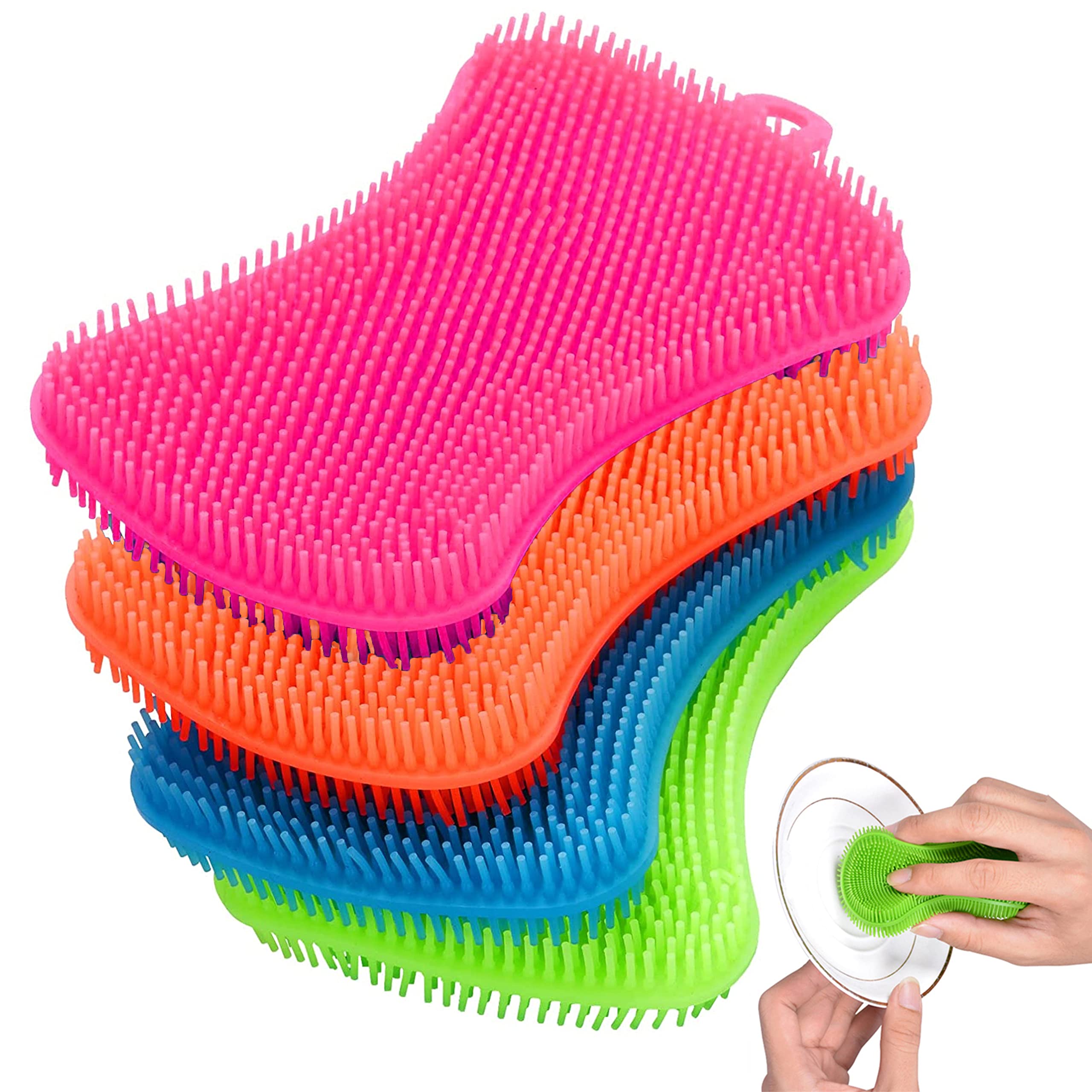 2 Pack Silicone Sponge Scrubber for Dish Washing - Reusable Kitchen Cleaning Brush with Non-Scratch Surface - Perfect for Pots, Pans, Dishes & Delicate Cookware