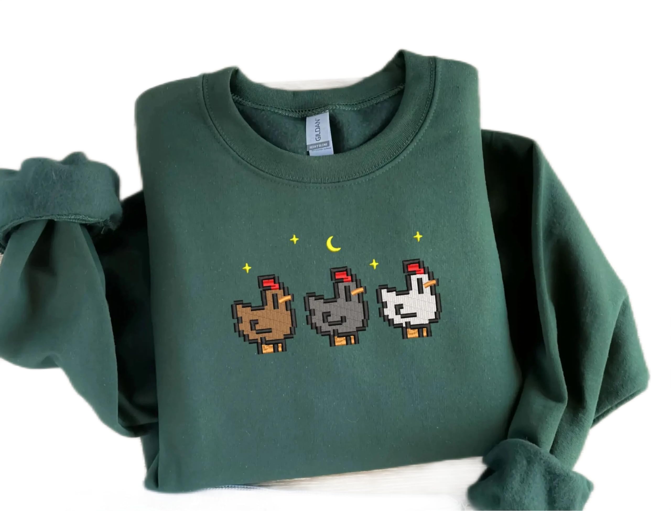 Stardew Valley Chicken Embroidered Sweatshirt - Cozy & Cute Gaming Hoodie for Women & Men | Perfect Gamer Gift for Birthday & Christmas | Casual Gaming Fashion for Everyday Wear & Conventions