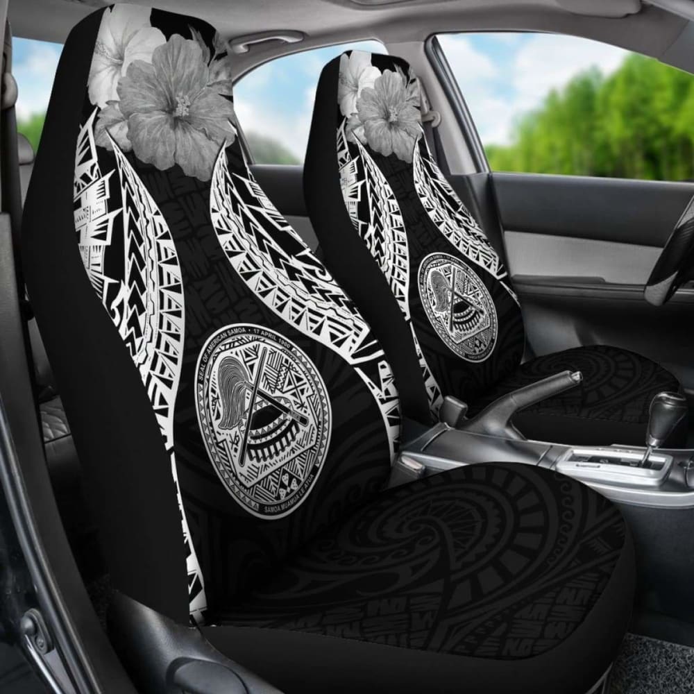 Premium American Samoa Polynesian Car Seat Covers - Black with Pride Seal & Hibiscus Design | Durable Protection for Cars, Trucks & SUVs | Perfect for Tropical & Island Style Vehicles