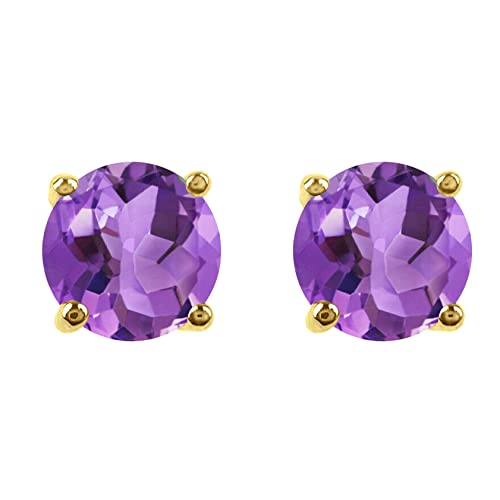 925 Sterling Silver Stud Earrings for Women - 5mm Round Amethyst, Garnet, Citrine, Blue Sapphire & Tanzanite Gemstones with Gold Plating | Elegant Jewelry Gift for Birthday, Anniversary & Special Occasions