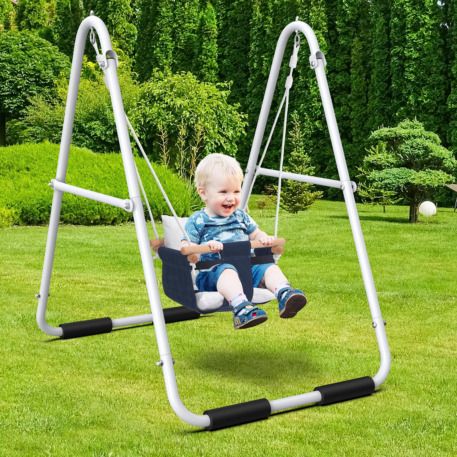 Hapfan Heavy Duty Foldable Toddler Swing for Kids 1-3 Years - Indoor/Outdoor Baby Swing with Canvas Cushion Seat & 55lbs Capacity - Perfect for Backyard, Playroom, Park, and Nursery Playtime
