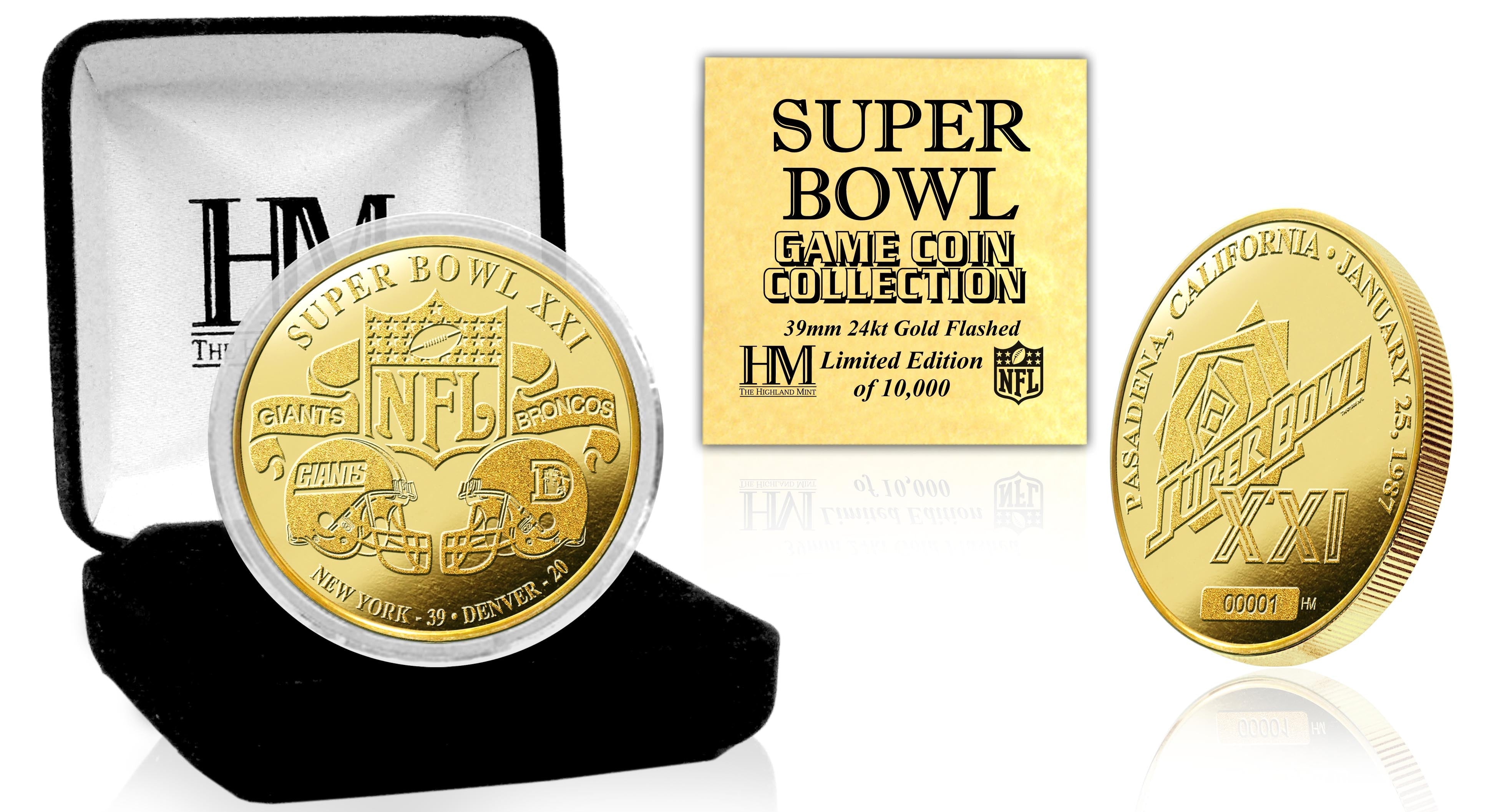 Official Super Bowl XXI 24K Gold Plated Commemorative Flip Coin - Perfect for Football Collectors, Sports Memorabilia & Game Day Tossing