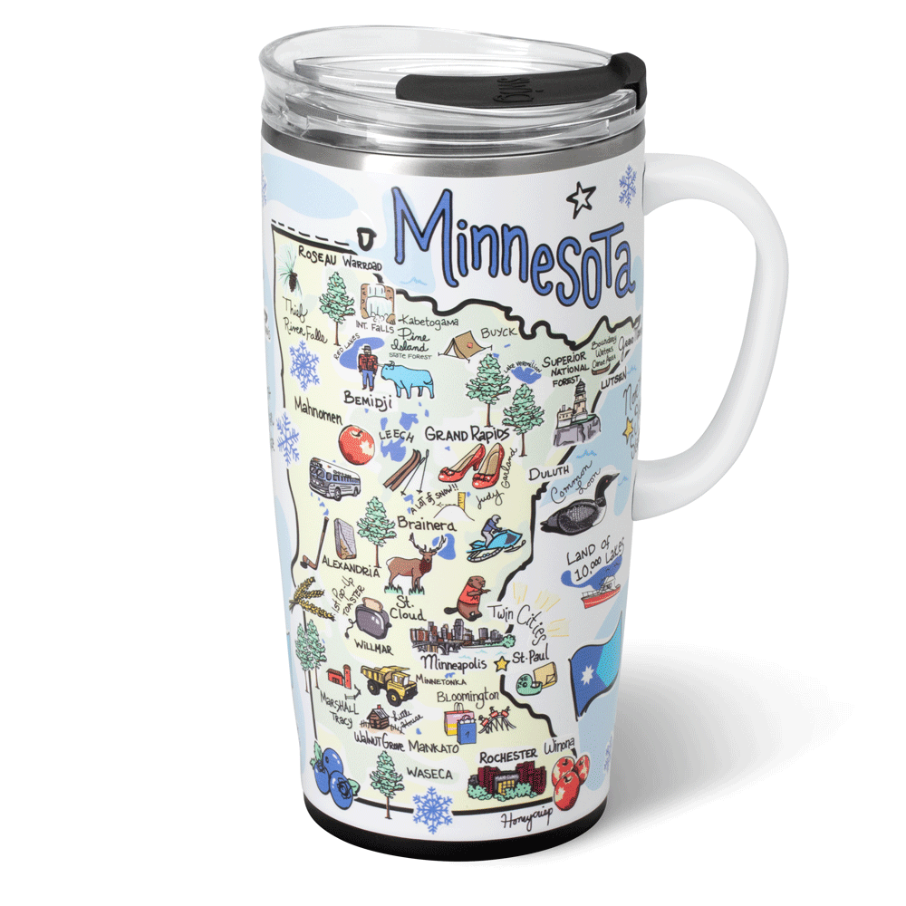 22oz Minnesota Themed Travel Mug - Insulated Stainless Steel Coffee Tumbler with Lid - Perfect for Commuting, Camping & Outdoor Adventures