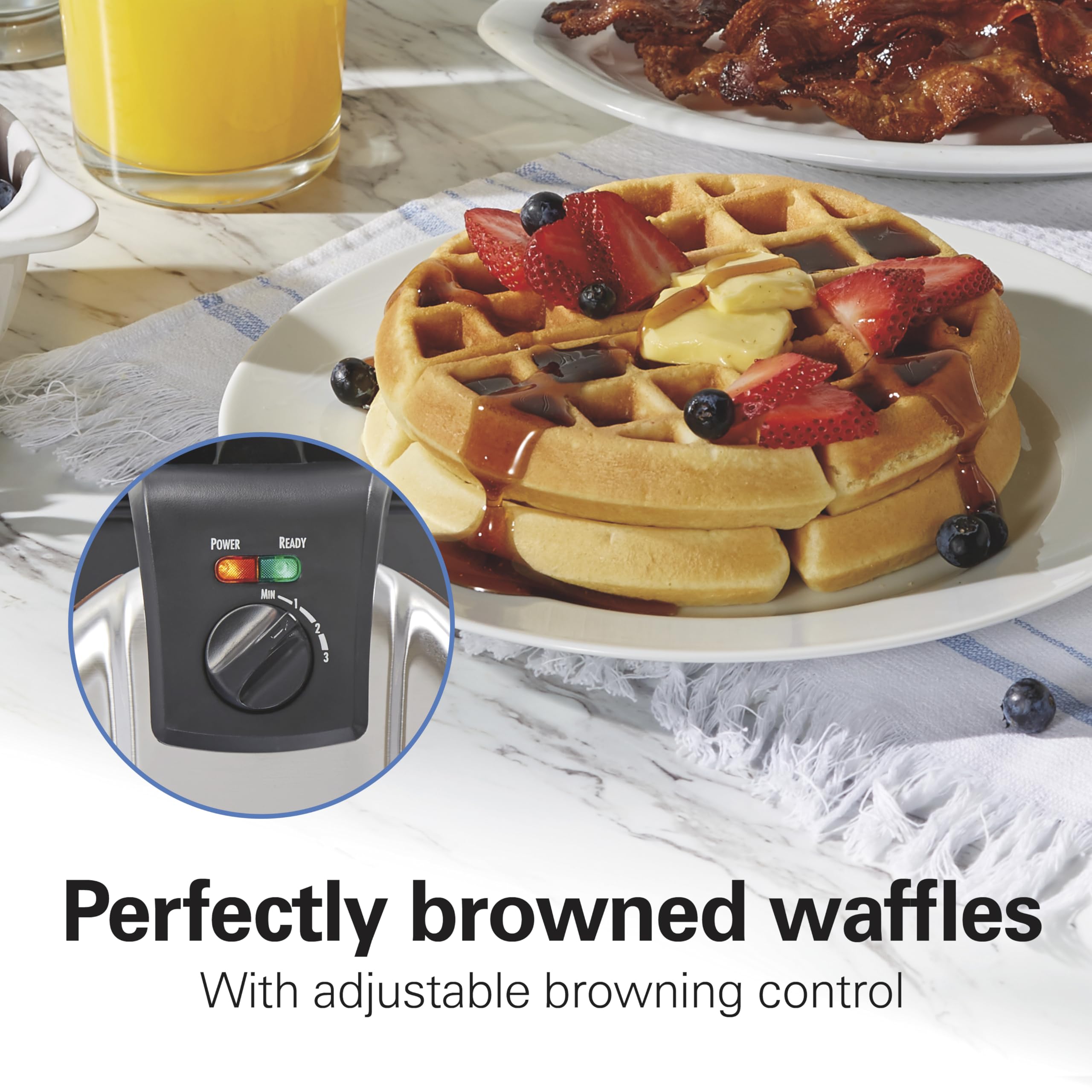 Hamilton Beach 26031 Belgian Waffle Maker - Removable Nonstick Plates, Single Flip, Ceramic Grids, Black - Perfect for Breakfast, Brunch & Family Gatherings