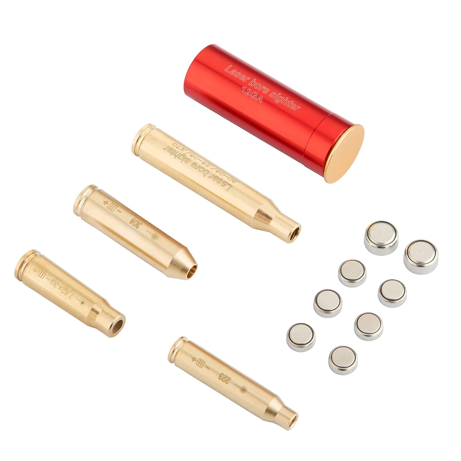 223/5.56mm Laser Bore Sight with 6 Batteries (2 Sets) - Perfect for Rifle Zeroing, Hunting & Shooting Range Practice