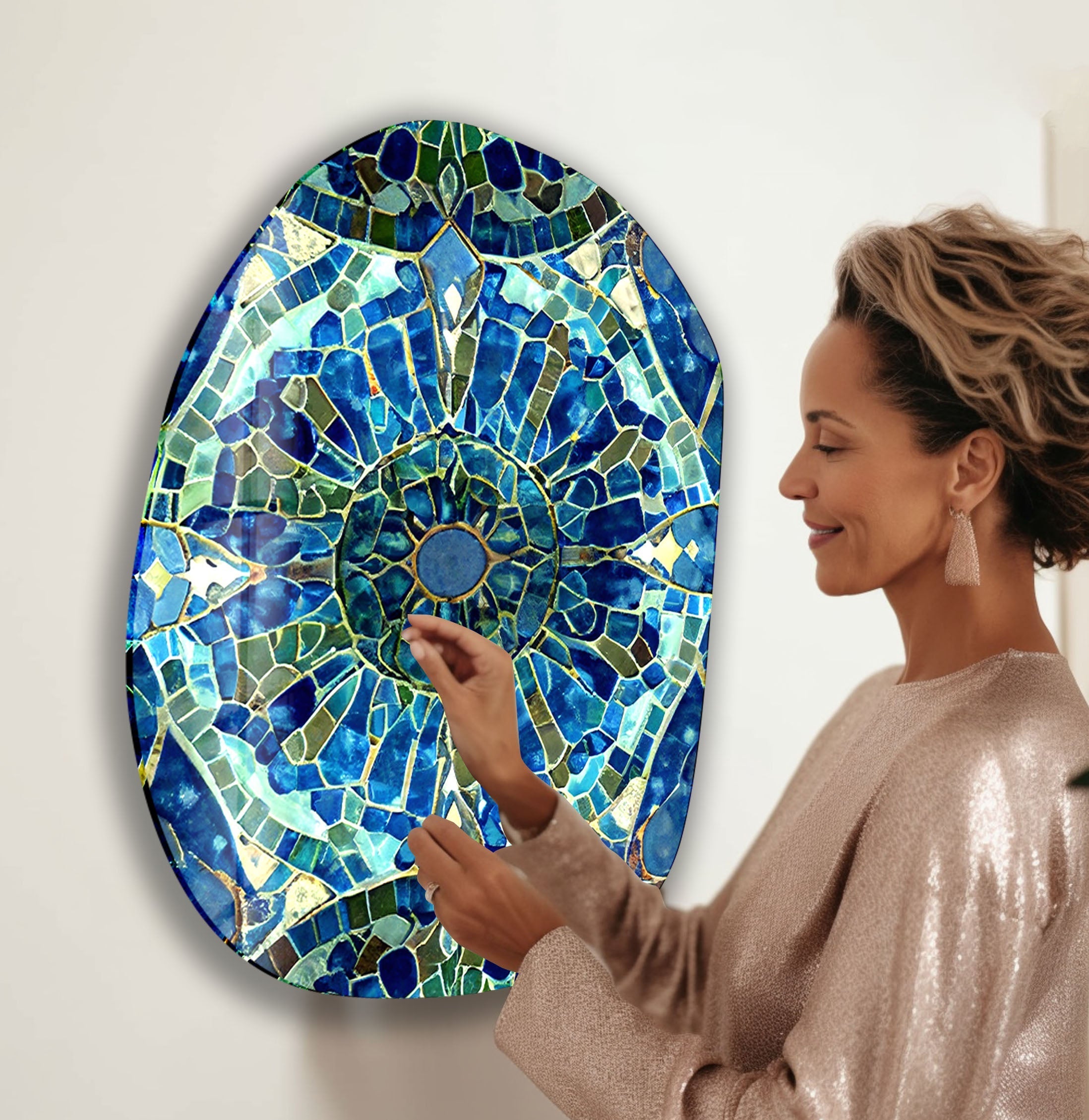 Blue Stained Glass Wall Art - Handcrafted Printing Decor for Home & Office - Perfect for Living Room, Bedroom, and Gift Giving