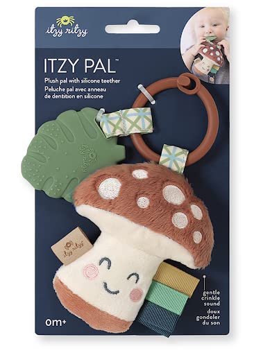 Itzy Ritzy Infant Toy & Teether - Mushroom-Shaped Baby Teething Toy with Lovey, Crinkle Sound, Textured Ribbons & Silicone Teether for Newborns & Infants | Perfect for Soothing Sore Gums, Sensory Play & On-the-Go Comfort