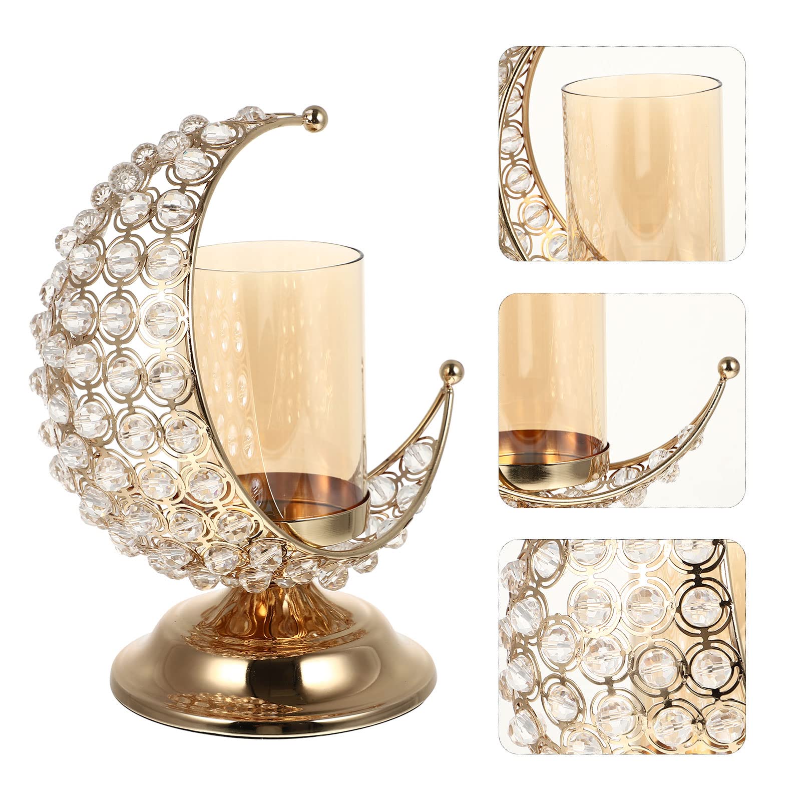VALICLUD Ramadan Candle Holder - Crescent Moon Shaped Glass Crystal Tea Light Stand for Home Decor, Restaurant Table Centerpiece | Perfect for Ramadan, Eid, Wedding, Romantic Dinner & Holiday Decorations