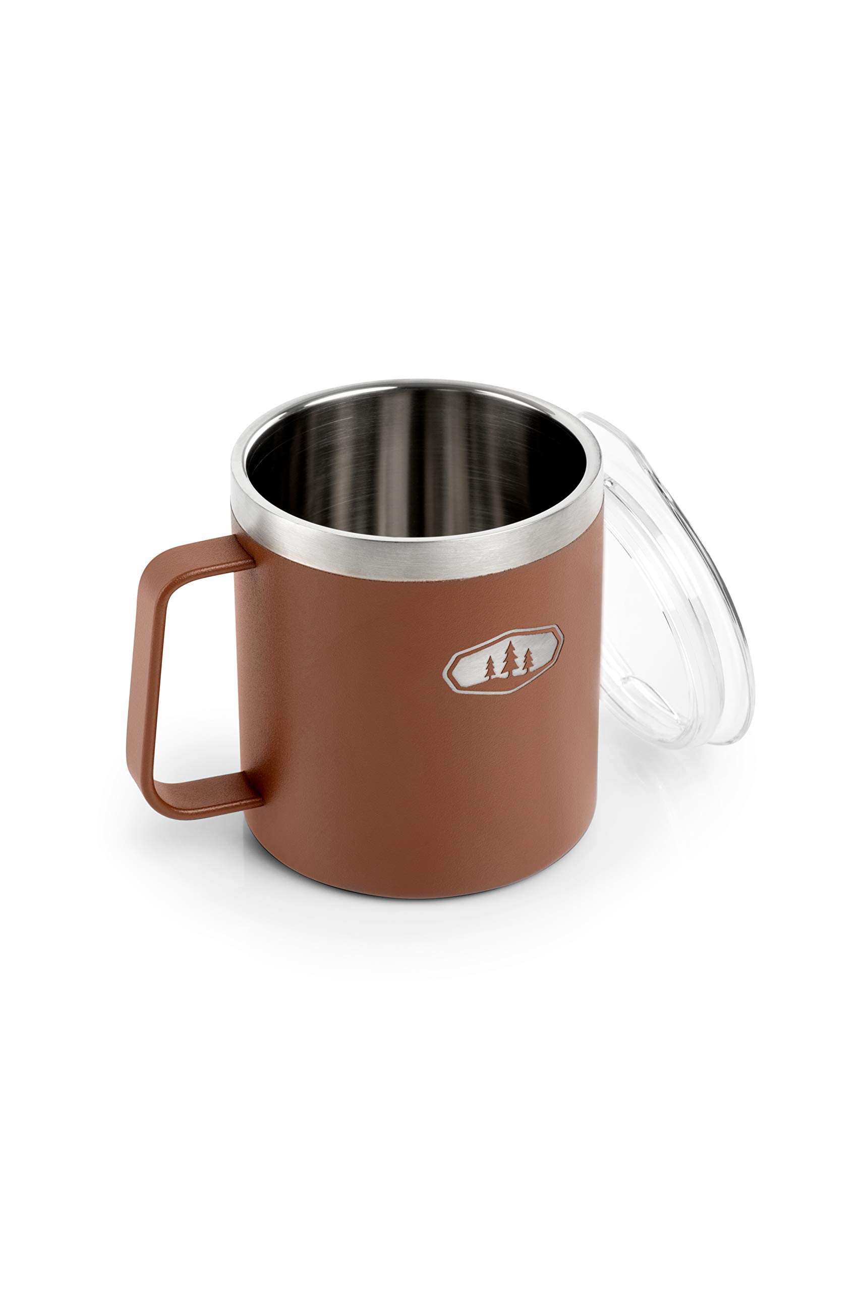 GSI Outdoors Glacier Stainless Steel Camping Cup - 15oz Lightweight Backpacking Mug with Clear Lid (Ginger Bread Color) - Perfect for Hiking, Travel & Outdoor Adventures