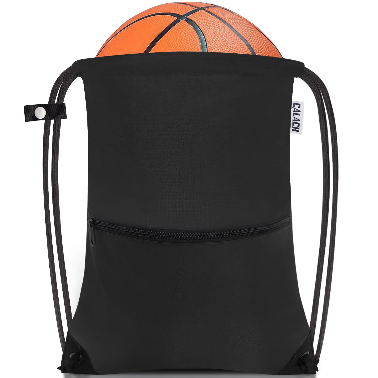 Large Drawstring Backpack for Men & Women - Gym Sports Bag with Front & Inner Zipper Pockets for Keys & Phone (Black) - Perfect for Workouts, Travel & Daily Use