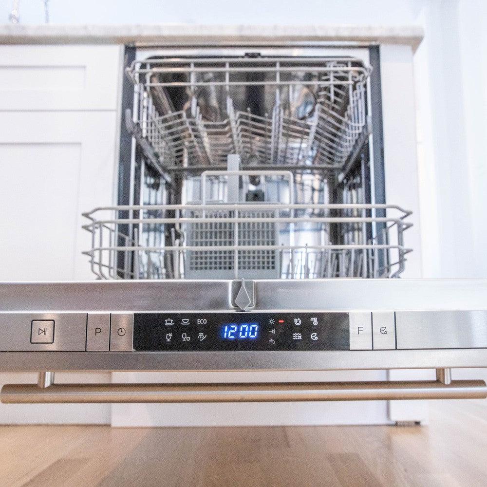 ZLINE 24 Inch Built-In Dishwasher with Satin Stainless Steel Panel & Tub, Modern Handle Design, Ultra Quiet 52dBa - Perfect for Modern Kitchens, Small Spaces & Open Concept Homes (DW SN 24)
