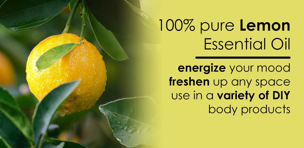 100% Pure Lemon Essential Oil - 4oz for Aromatherapy, DIY Skincare & Natural Cleaning | Refreshing & Uplifting Scent
