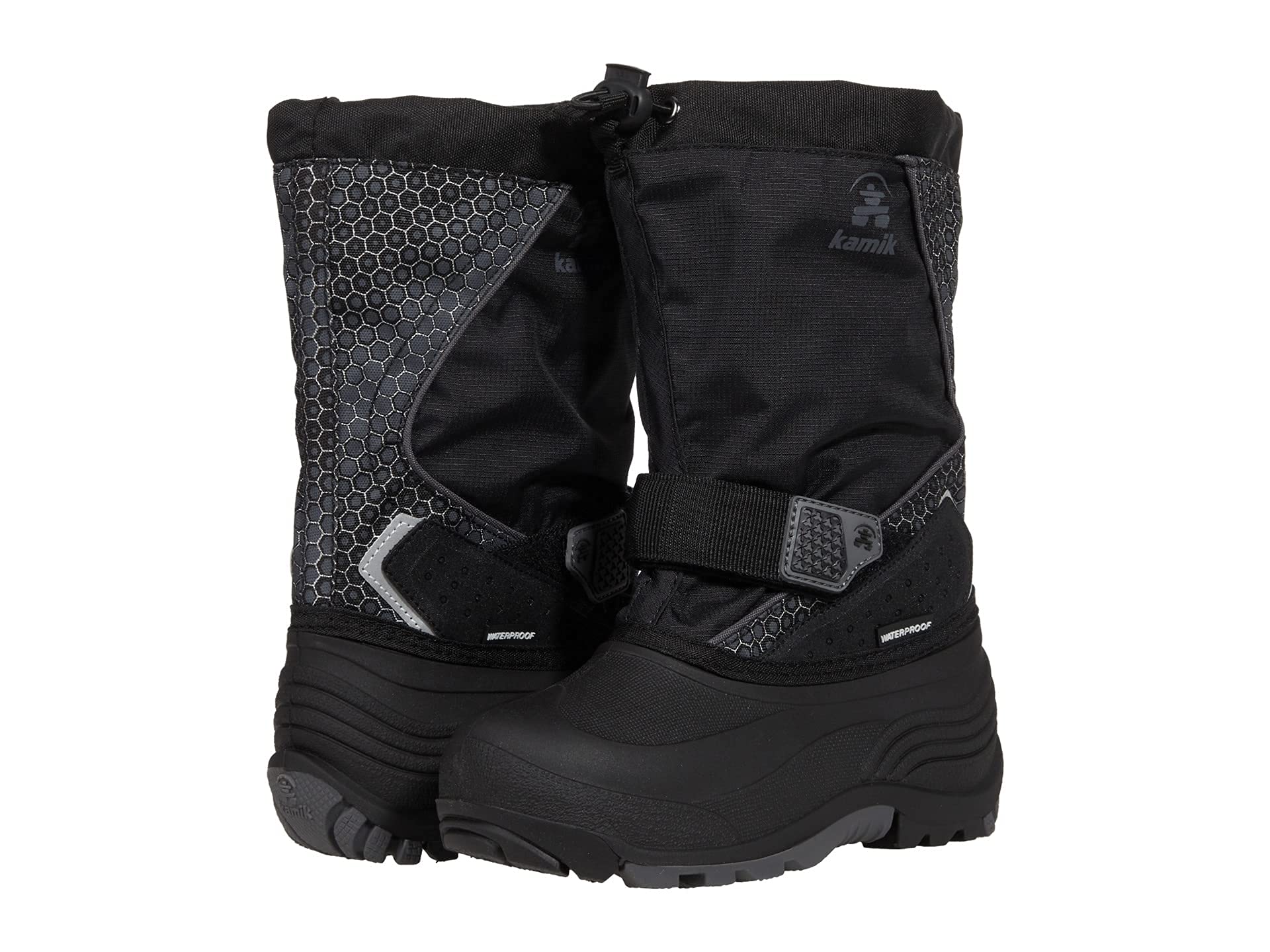 Kamik Snowfall P Winter Boots for Kids - Waterproof & Insulated (Toddler/Little Kid/Big Kid) Black/Charcoal - Size 2 Little Kid M - Perfect for Snow Play, Sledding & Cold Weather Adventures
