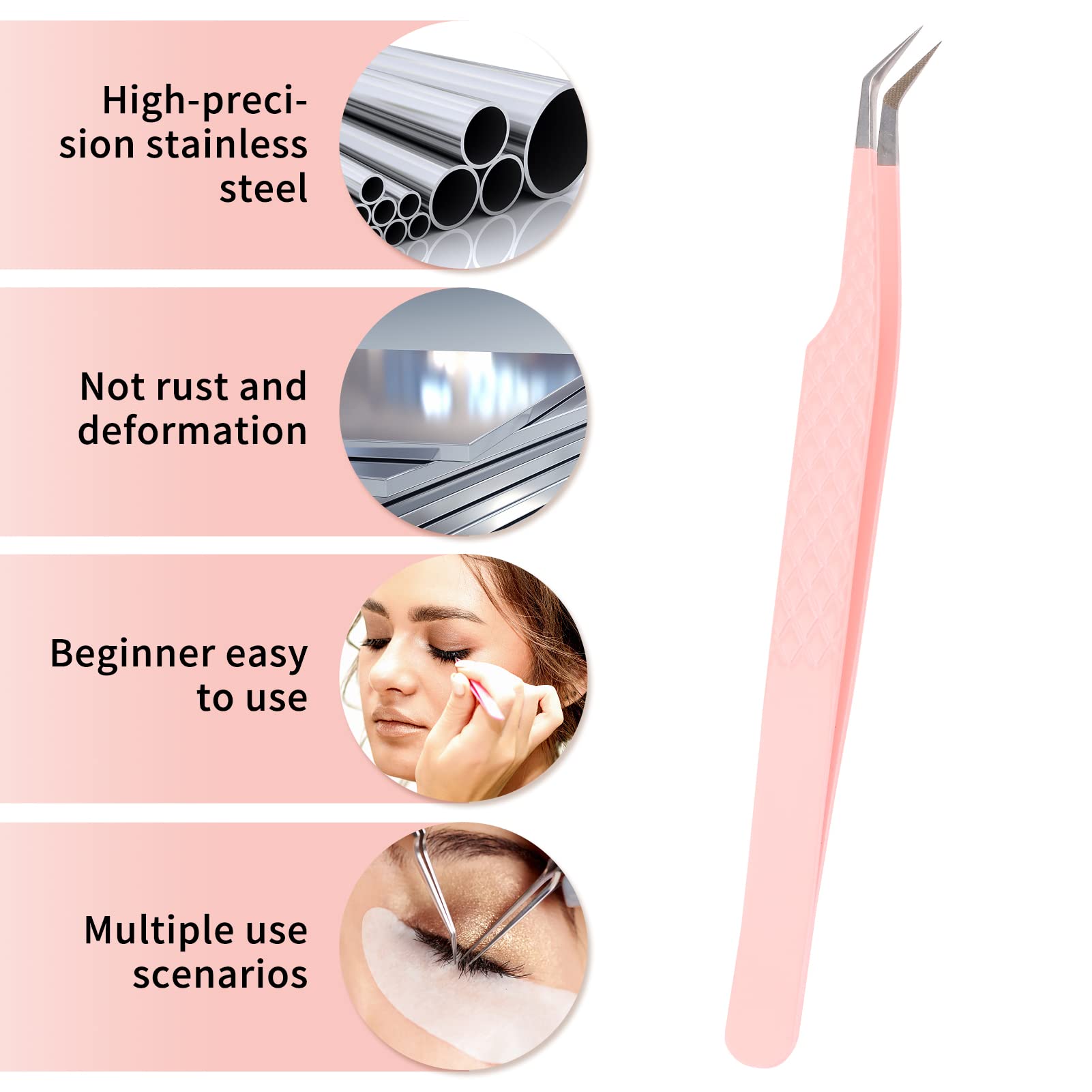 Professional Stainless Steel Eyelash Extension Tweezers - 45 Degree Volume Lash Tweezers with Fiber Tip for Fan Making (Pink, 1PC) | Perfect for Salon Professionals & DIY Lash Artists at Home