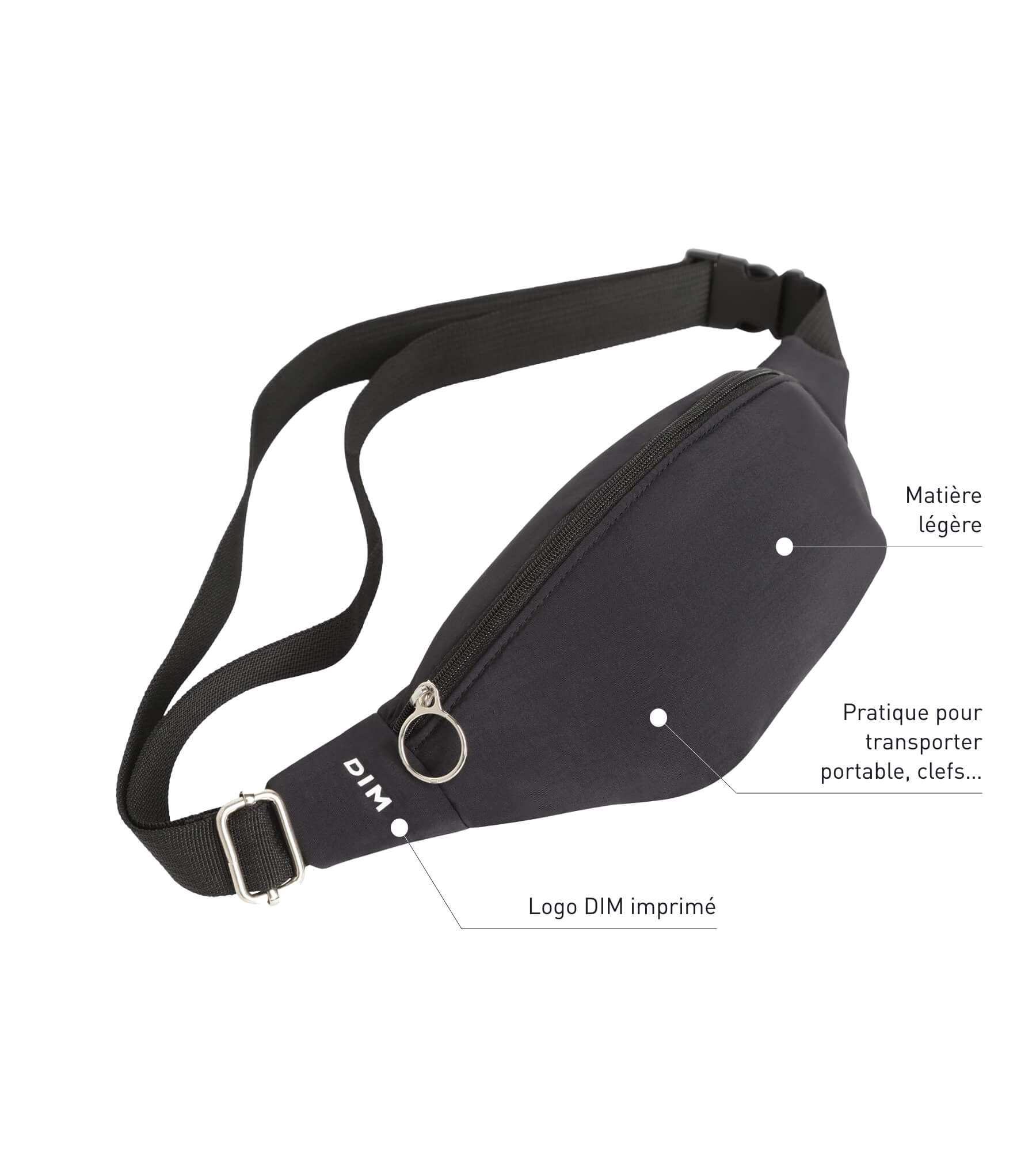 Black Unisex Zippered Waist Bag - Dim Move - Perfect for Travel, Gym, and Outdoor Activities