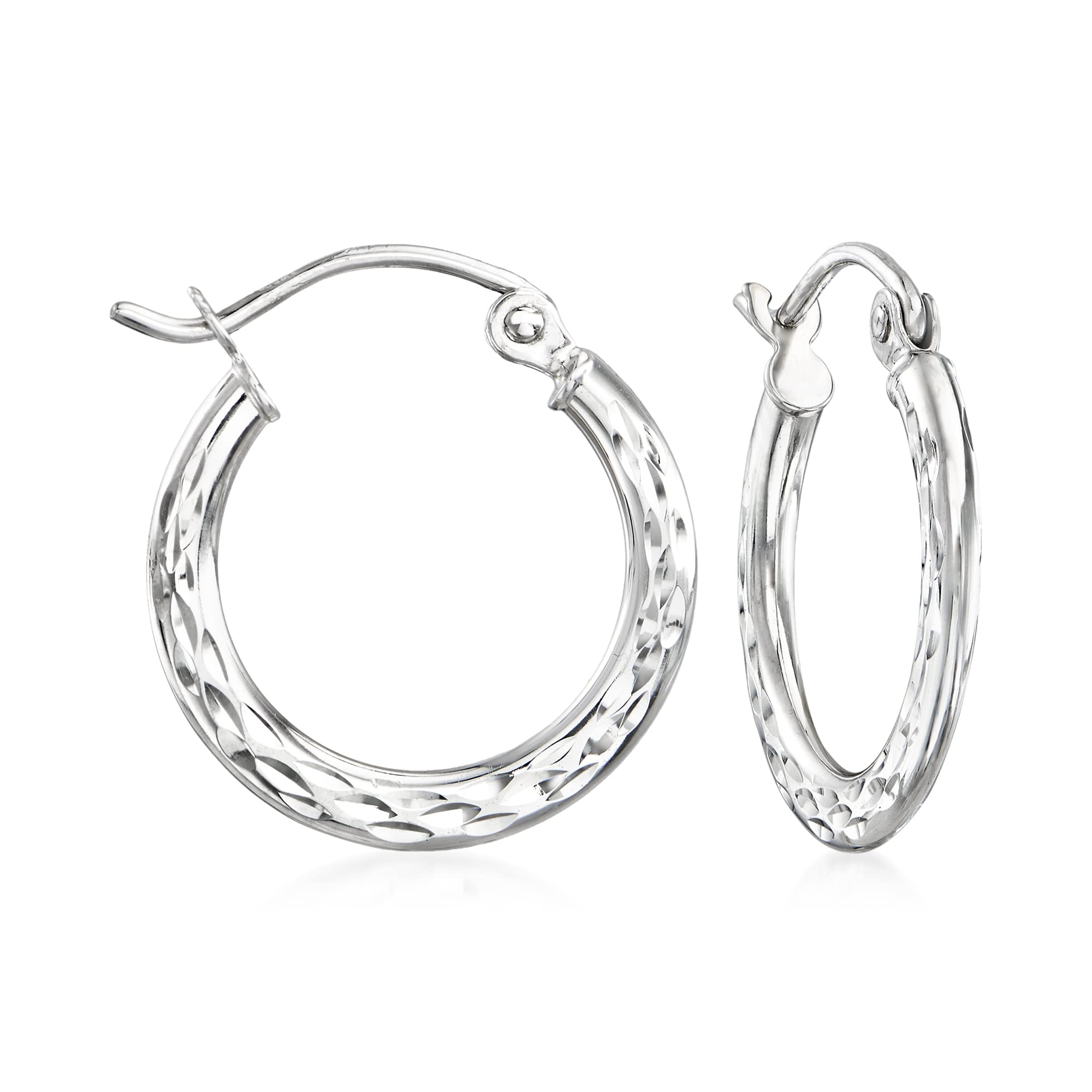 Ross-Simons 14kt White Gold Diamond-Cut Hoop Earrings for Women | Elegant Everyday Jewelry Gift for Her | Perfect for Parties, Weddings & Special Occasions