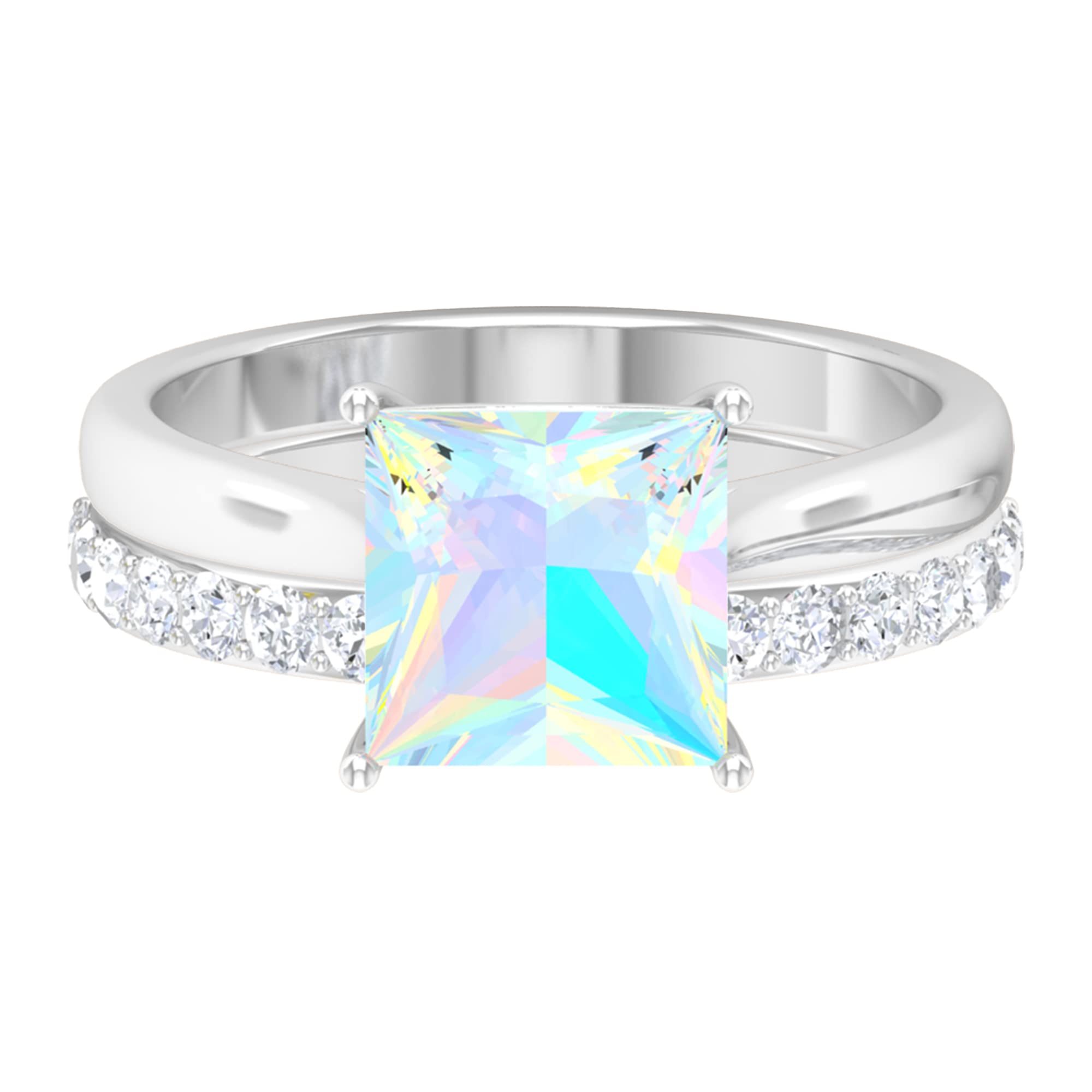 Ethiopian Opal and Moissanite Princess Cut Bridal Ring Set - 14K Solid Gold Engagement & Wedding Ring for Women - Perfect for Proposals, Anniversaries, and Special Occasions