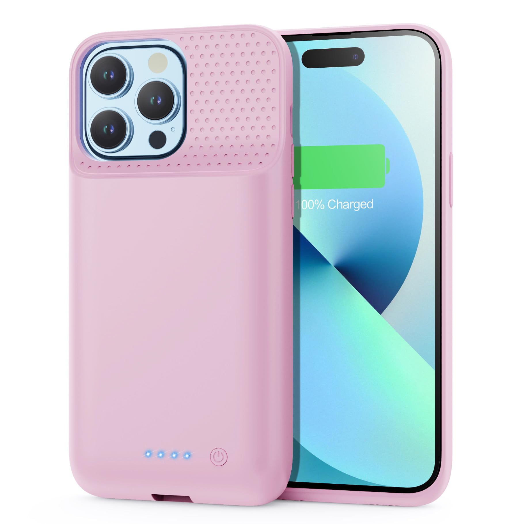 HETP 8600mAh Rechargeable Battery Case for iPhone 12 Pro Max/13 Pro Max/14 Pro Max/14 Plus - Portable External Charger & Power Bank (Pink) | Perfect for Travel, Outdoor Activities & Emergency Charging