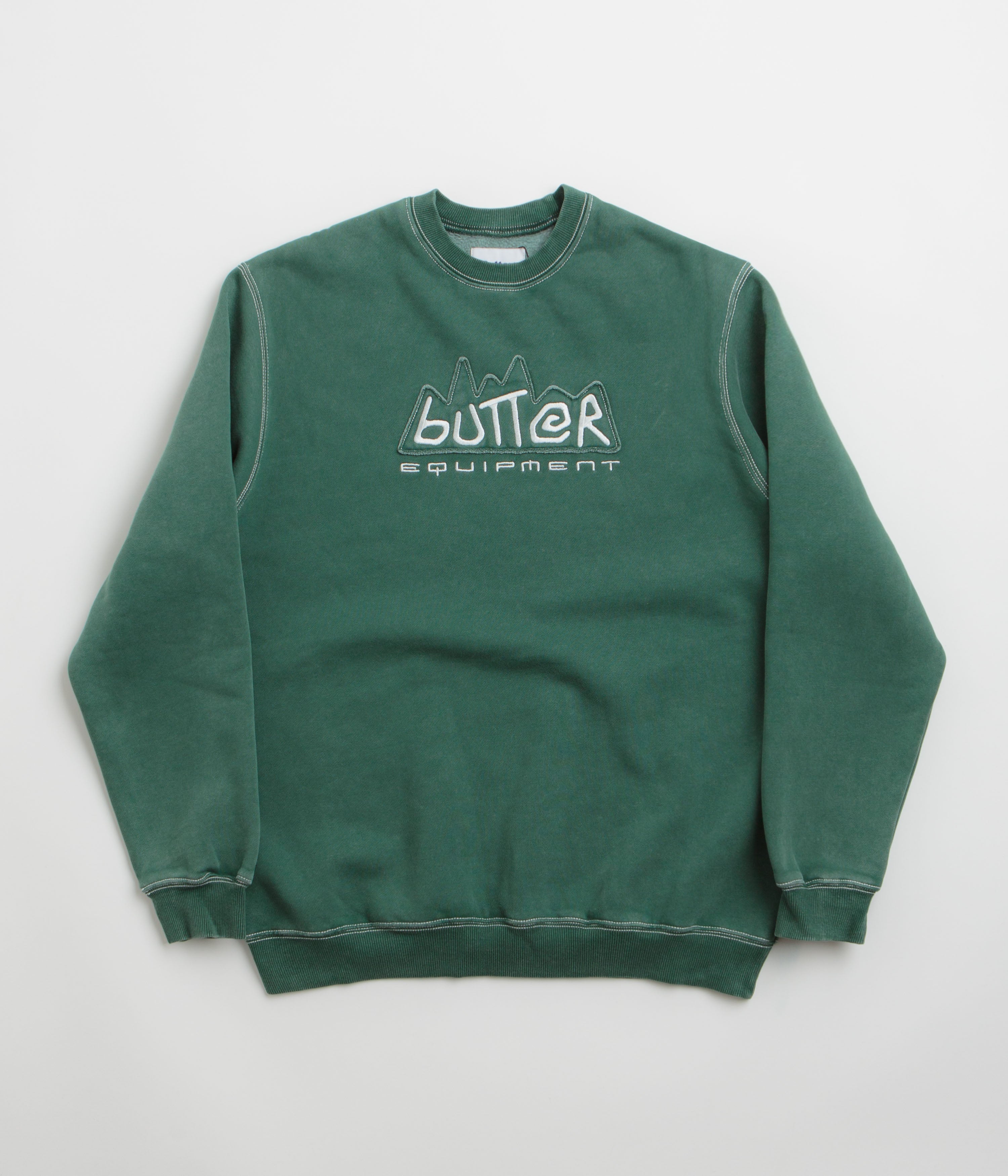 Butter Goods Applique Crewneck Sweatshirt for Men & Women | Washed Fern Green | Vintage Streetwear Style | Perfect for Casual Outfits & Urban Fashion