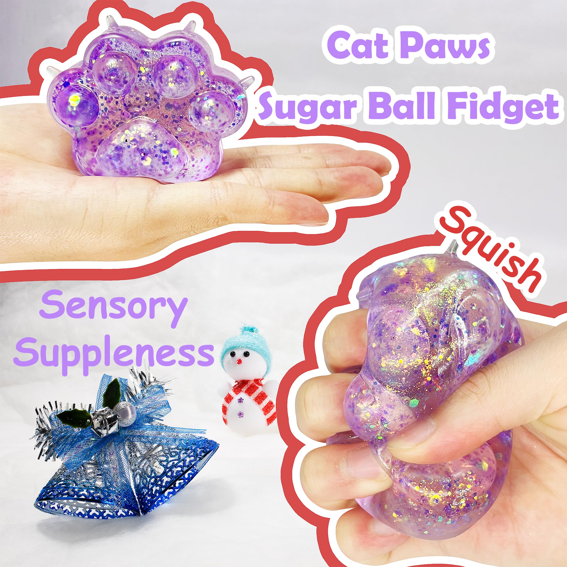 ZTATU Cat Paws Stress Relief Squishy Ball - 1PC Sensory Fidget Toy for Adults & Kids, Autism Anxiety Relief, Party Favors & Easter Basket Stuffers (Purple) - Perfect for Office Stress, Classroom Focus & Travel Relaxation