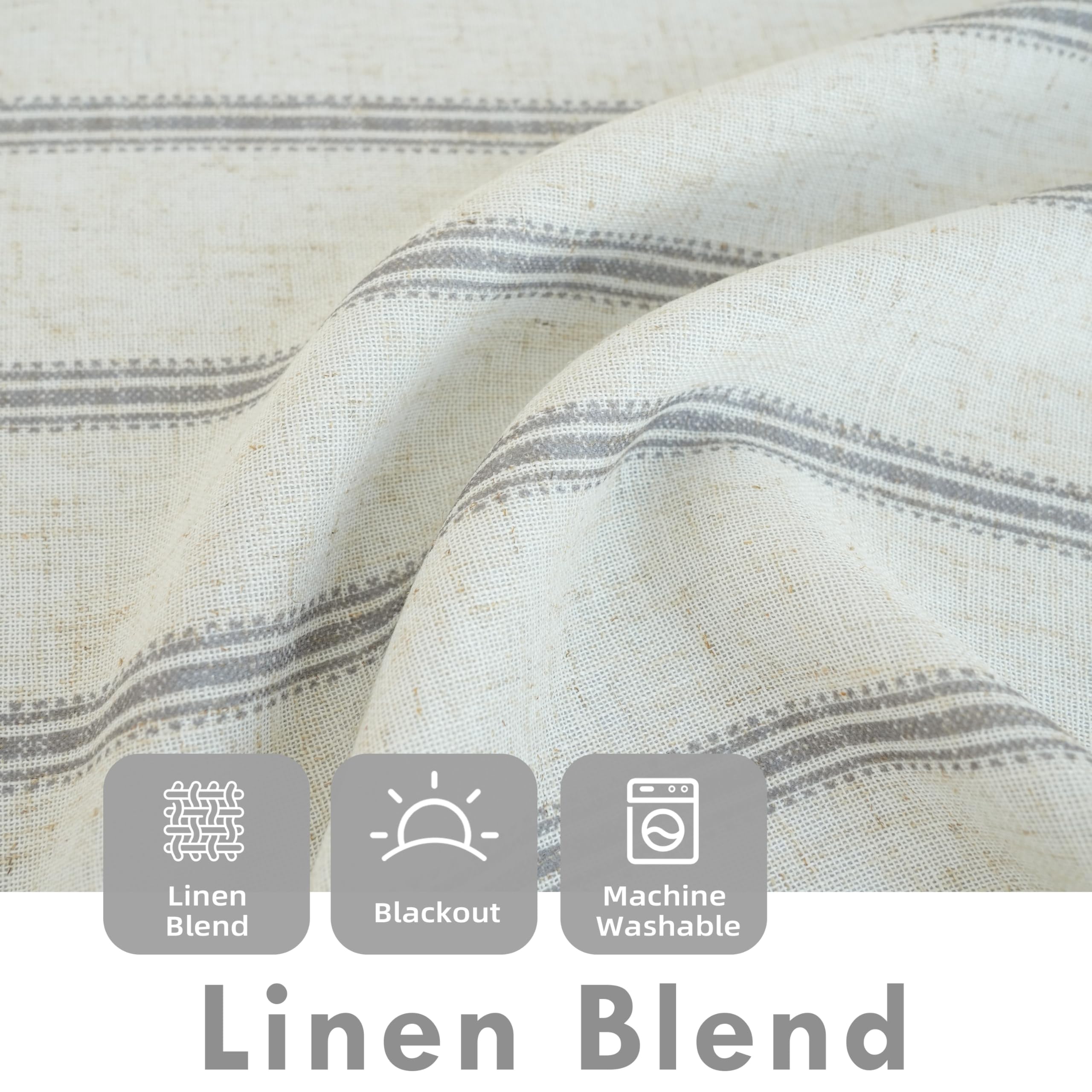 DriftAway Farmhouse Double Layer Linen Blackout Curtains - Thermal Insulated, Vertical Striped, Fully Lined Roman Shade for Bathroom Window (45x63 Inches, Gray) | Light Blocking, Energy Saving & Privacy Protection for Bedroom, Living Room & Home Office