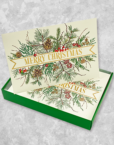 Evergreen Greetings Boxed Christmas Cards - 15 Count Holiday Greeting Cards for Family & Friends | Perfect for Christmas Wishes, Holiday Parties & Festive Decorations