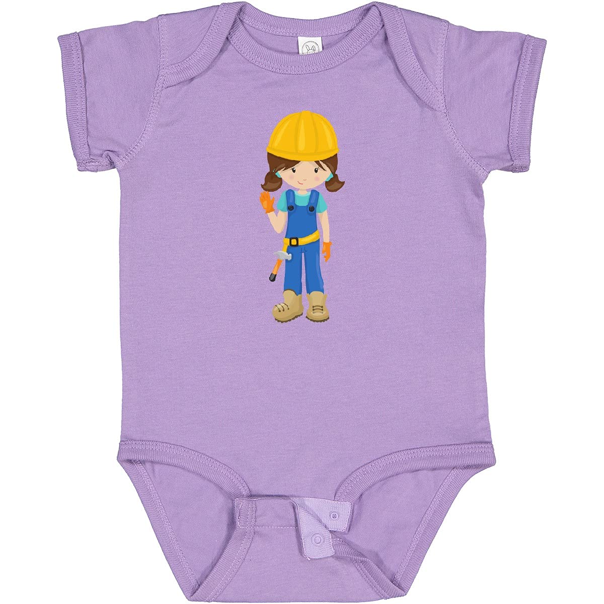 Inktastic Construction Girl Baby Bodysuit - Cute Brown Hair Toddler Outfit for Playtime & Construction-Themed Parties