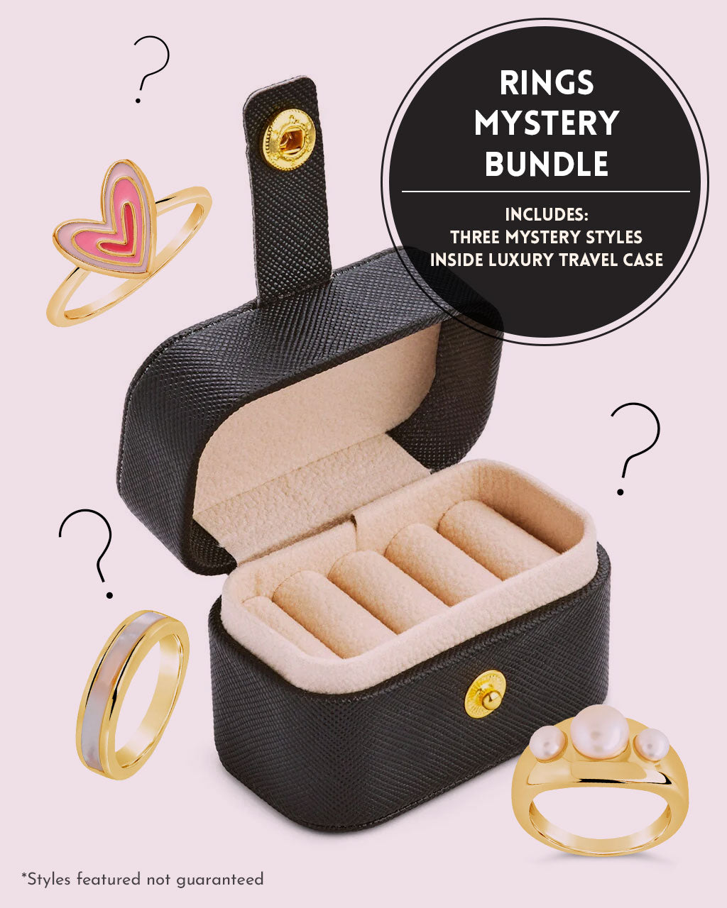 Mystery Ring Bundle & Jewelry Storage Case - 5 Unique Rings with Elegant Jewelry Box - Perfect for Gifts, Travel & Organizing Accessories