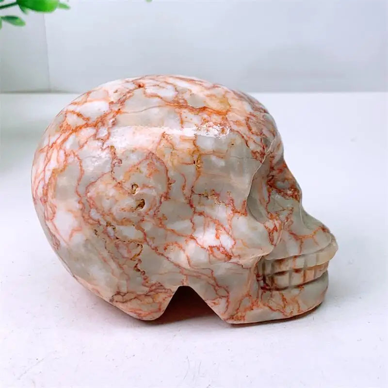 710G Natural Red Net Stone Skull Carving Quartz Healing Crystal - Unique Birthday Gift & Home Decor Set for Meditation, Yoga & Spiritual Healing