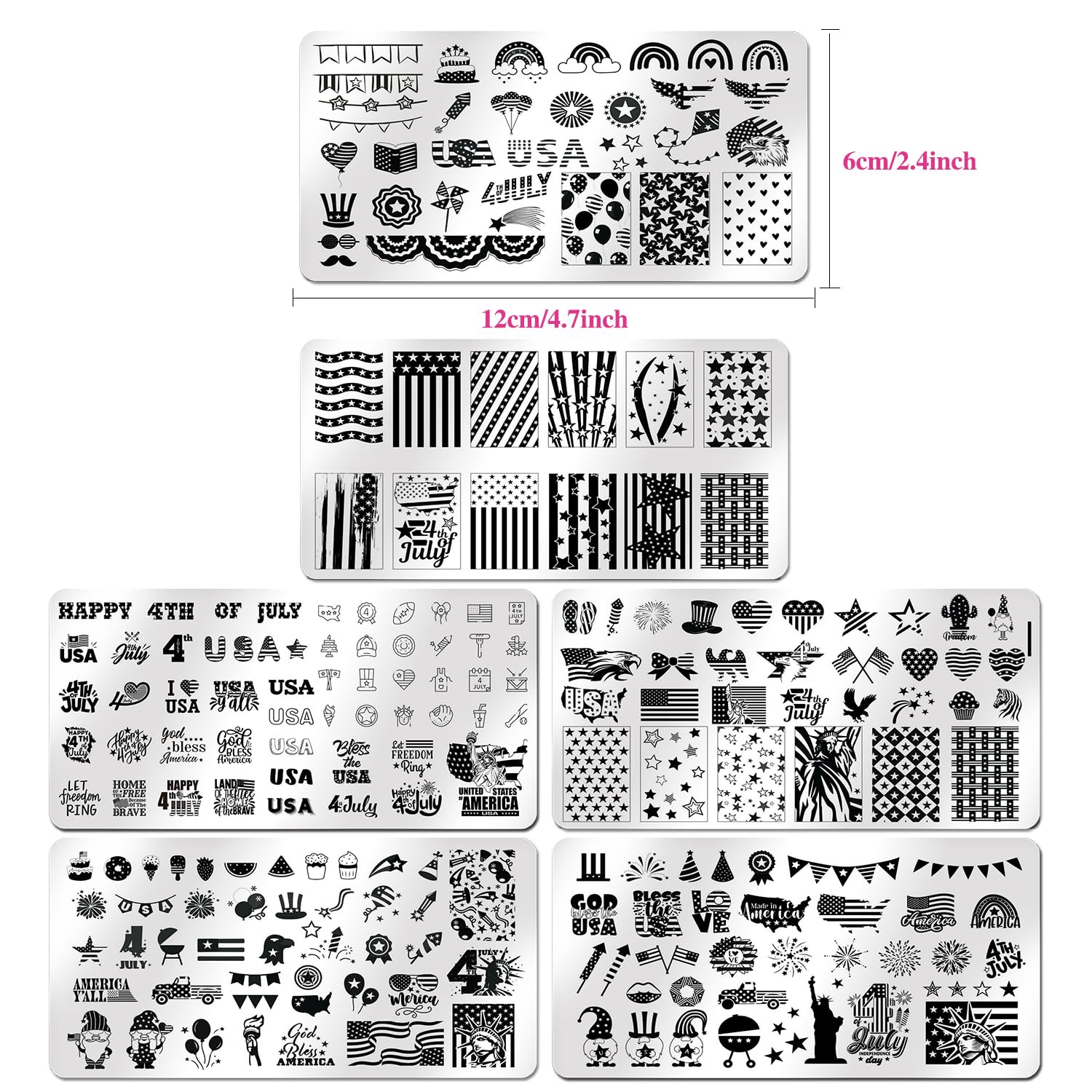 WOKOTO 6Pcs Independence Day Nail Stamping Plates Kit - American Flag & Stars Nail Art Design Stamp Plates for Women, DIY 4th of July Manicure - Perfect for Patriotic Holidays, Summer Nail Art & Party Nail Designs