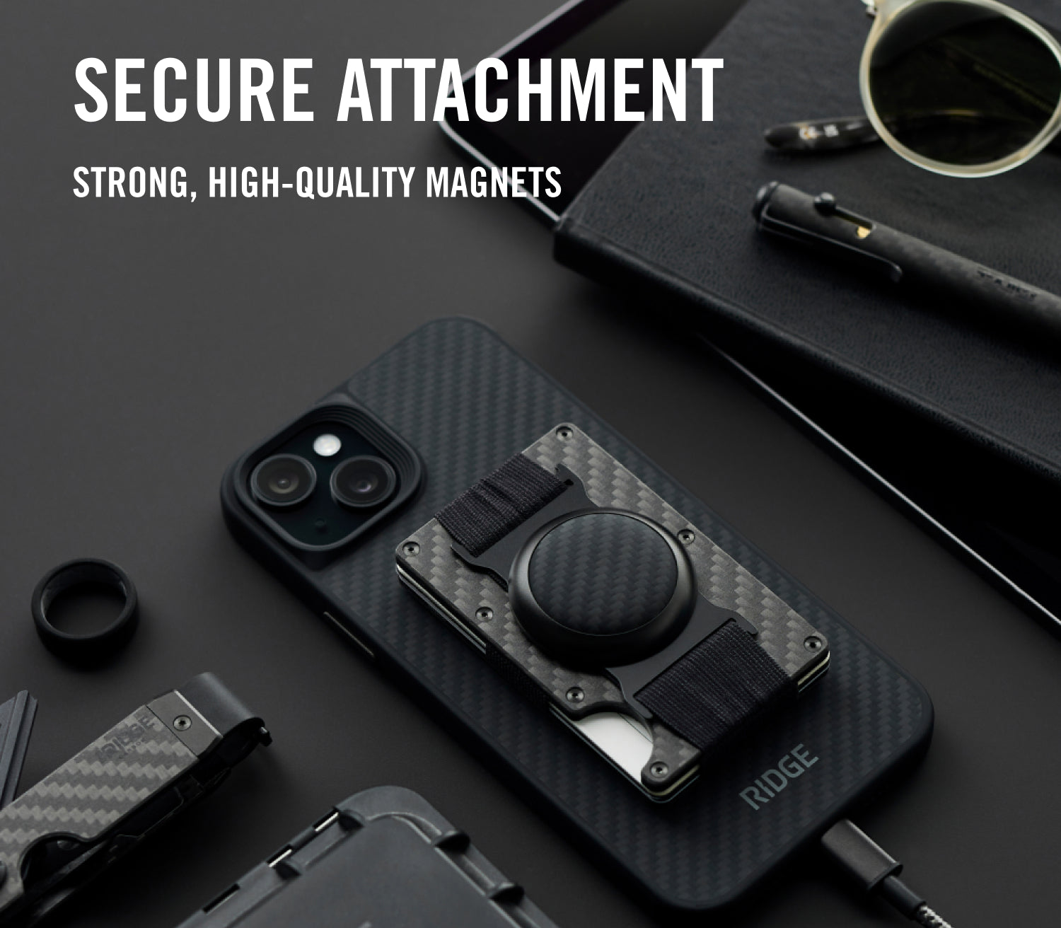 Ridge Wallet For MagSafe - Carbon Fiber 3K RFID Blocking Slim Minimalist Wallet | Perfect for Everyday Carry, Travel & Contactless Payments