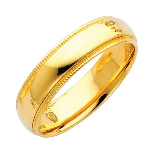 14K Yellow Gold 5mm Milligrain Comfort Fit Wedding Band Ring for Women - Size 4-12 - Elegant Jewelry Gift for Brides, Anniversaries & Special Occasions