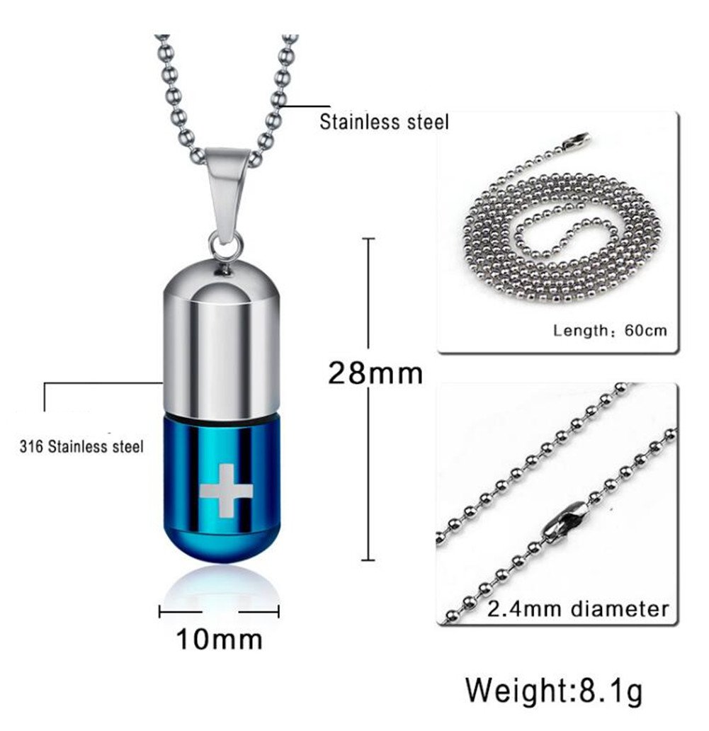 Stainless Steel Medical Alert ID Pendant Necklace for Men & Women - Emergency Pill Case & Tube Holder - Perfect for Seniors, Travel & Daily Health Safety