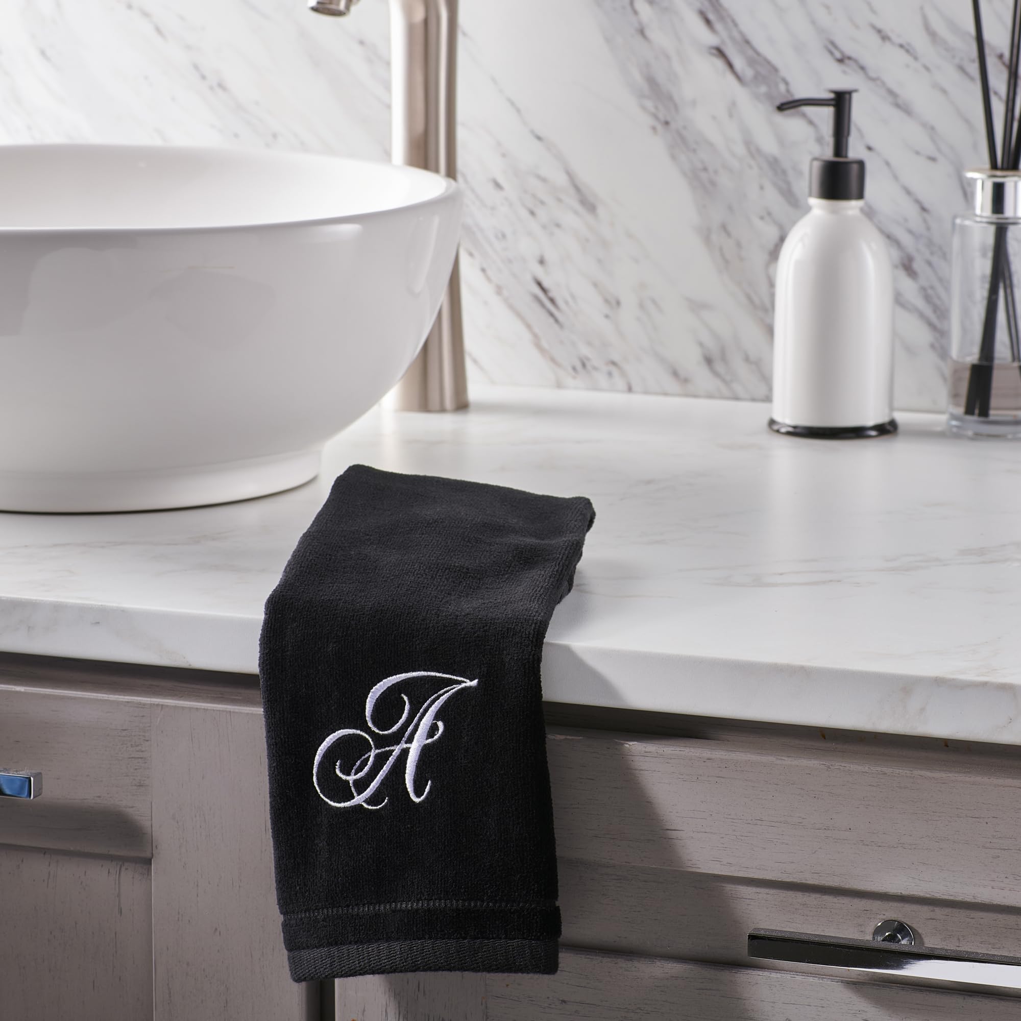 Personalized Monogrammed Towels Set of 2 - 11x18 Inch Extra Absorbent 100% Cotton Embroidered Bath Towels with Soft Velour Finish - Initial C (Black) - Perfect for Bathroom, Kitchen, Spa & Thoughtful Gift Giving