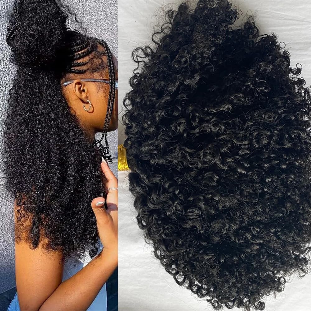 100% Human Hair Extensions for Black Women - Hesperis Afro Kinky Curly Bulk Hair (2 Bundles 200g, 22 Inch) | No Weft Braiding Hair | Natural Color | Perfect for Protective Styles, Box Braids & Twist Outs