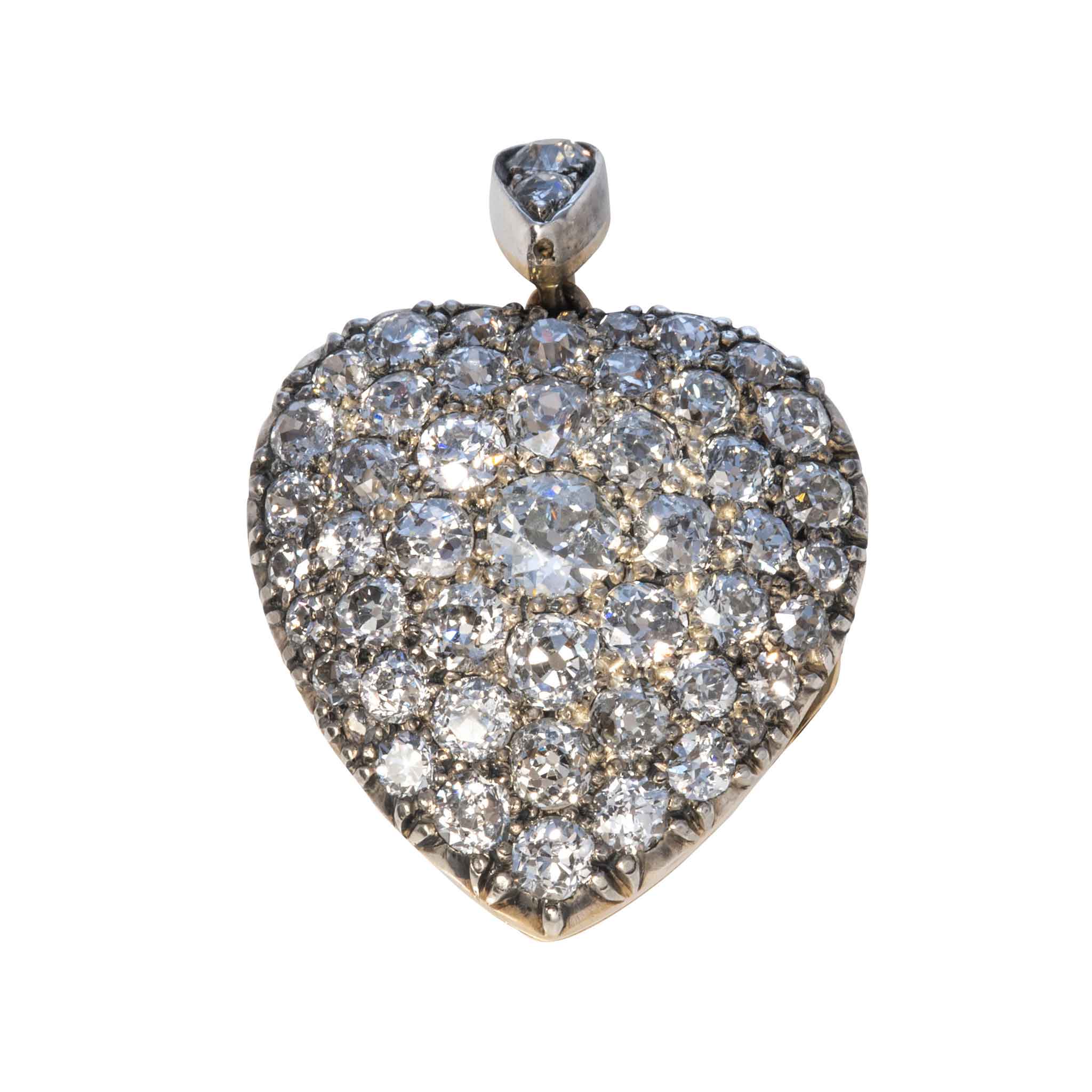 Victorian 4 Carat Total Weight (4ctw) Old Mine Cut Diamond Pavé Heart Pendant Necklace - 14K Gold Romantic Gift for Anniversary, Valentine's Day & Special Occasions