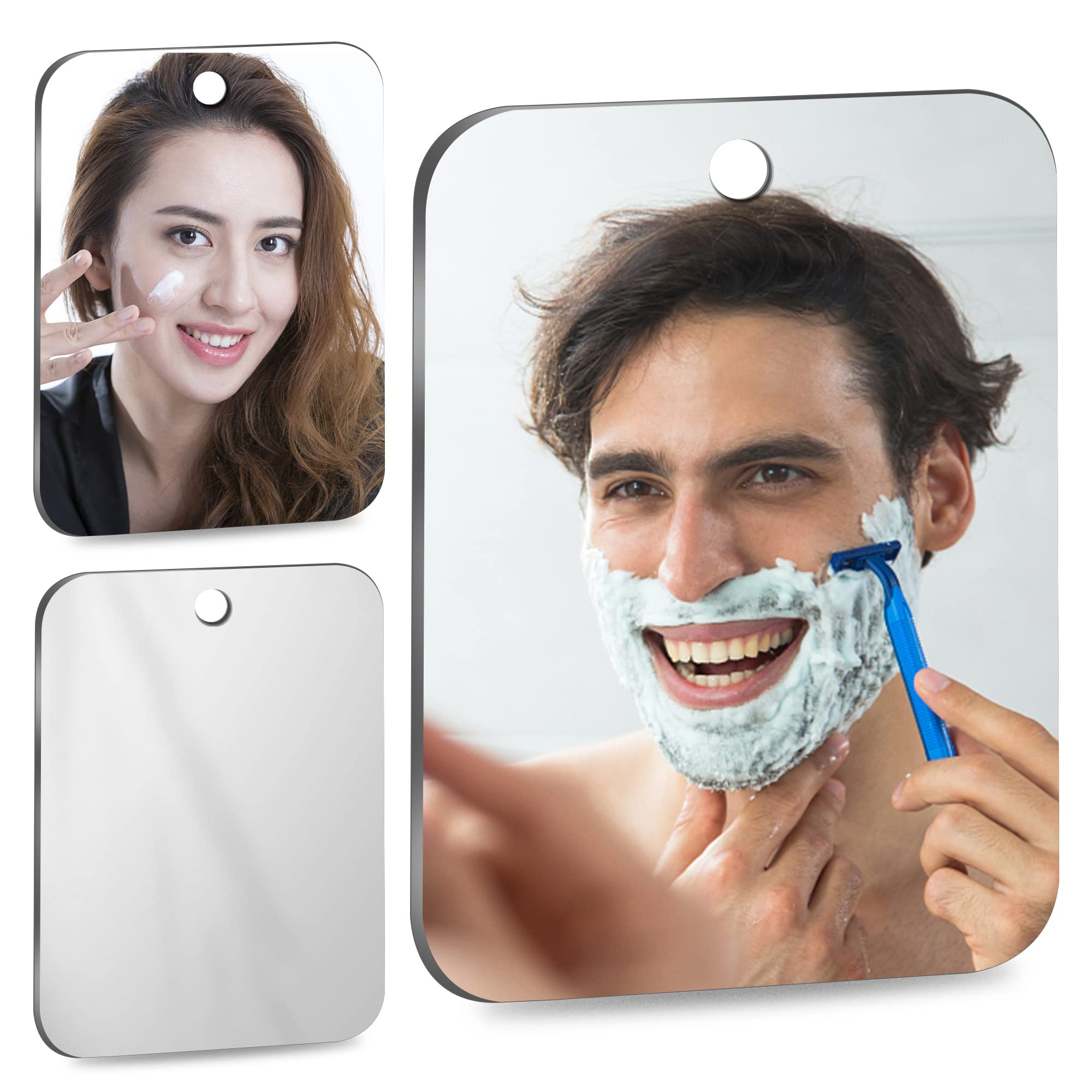 2 Pack Unbreakable Shower Mirror for Shaving - 8x6 Inch Fogless Bathroom Mirror with Suction Cups, Plastic Wall Mount Mirror for Travel & Camping, Handheld Makeup Mirror - Perfect for Shaving, Grooming & Personal Care in Bathroom