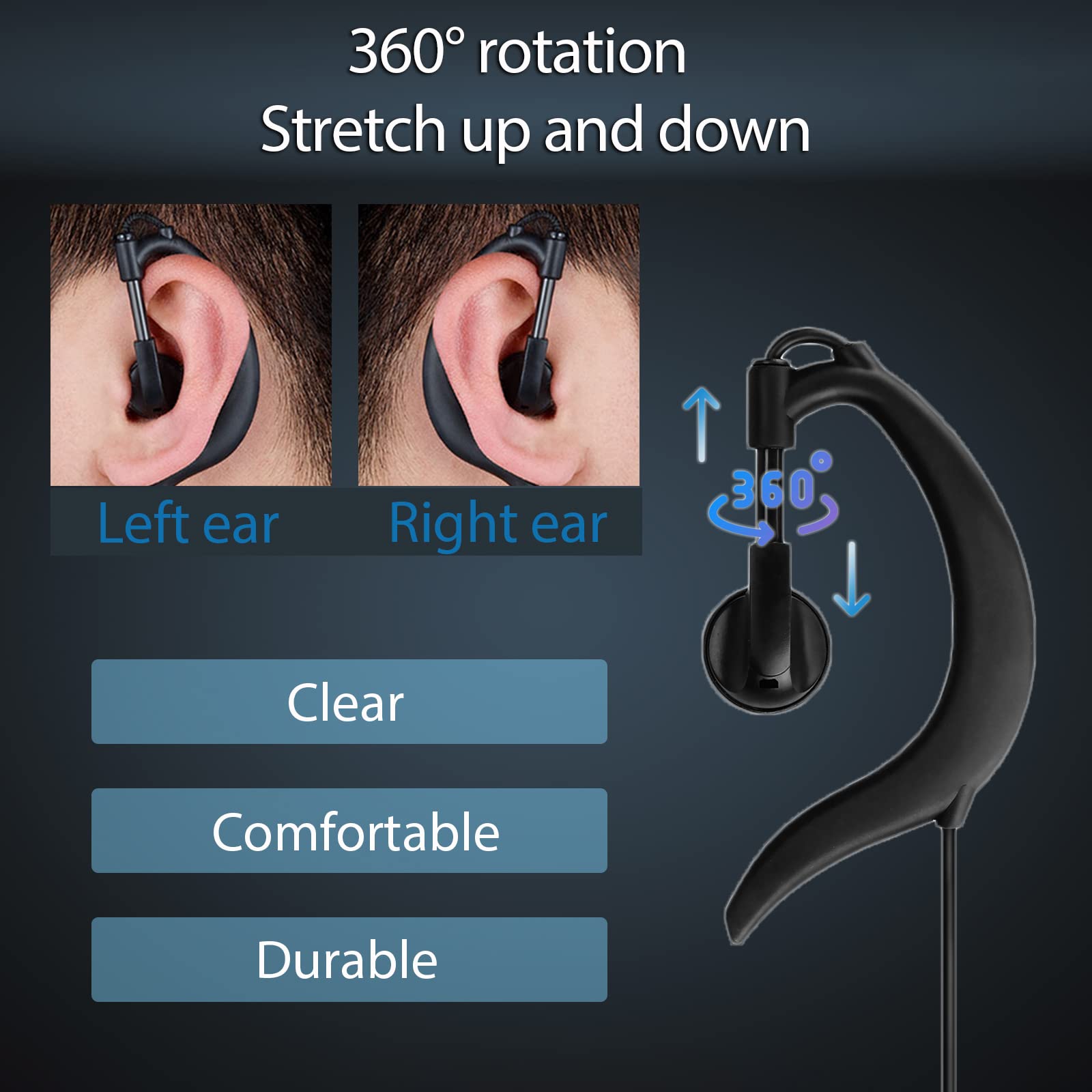 Retevis Walkie Talkie Earpiece with Mic - VOX & Coil Headset - 6 Pack - Compatible with RT22 RT68 RT21 H-777 RT27 RT86 Baofeng UV-5R Arcshell Kenwood Pxton Samcom Two Way Radios - Hands Free Communication for Security, Construction & Outdoor Activities