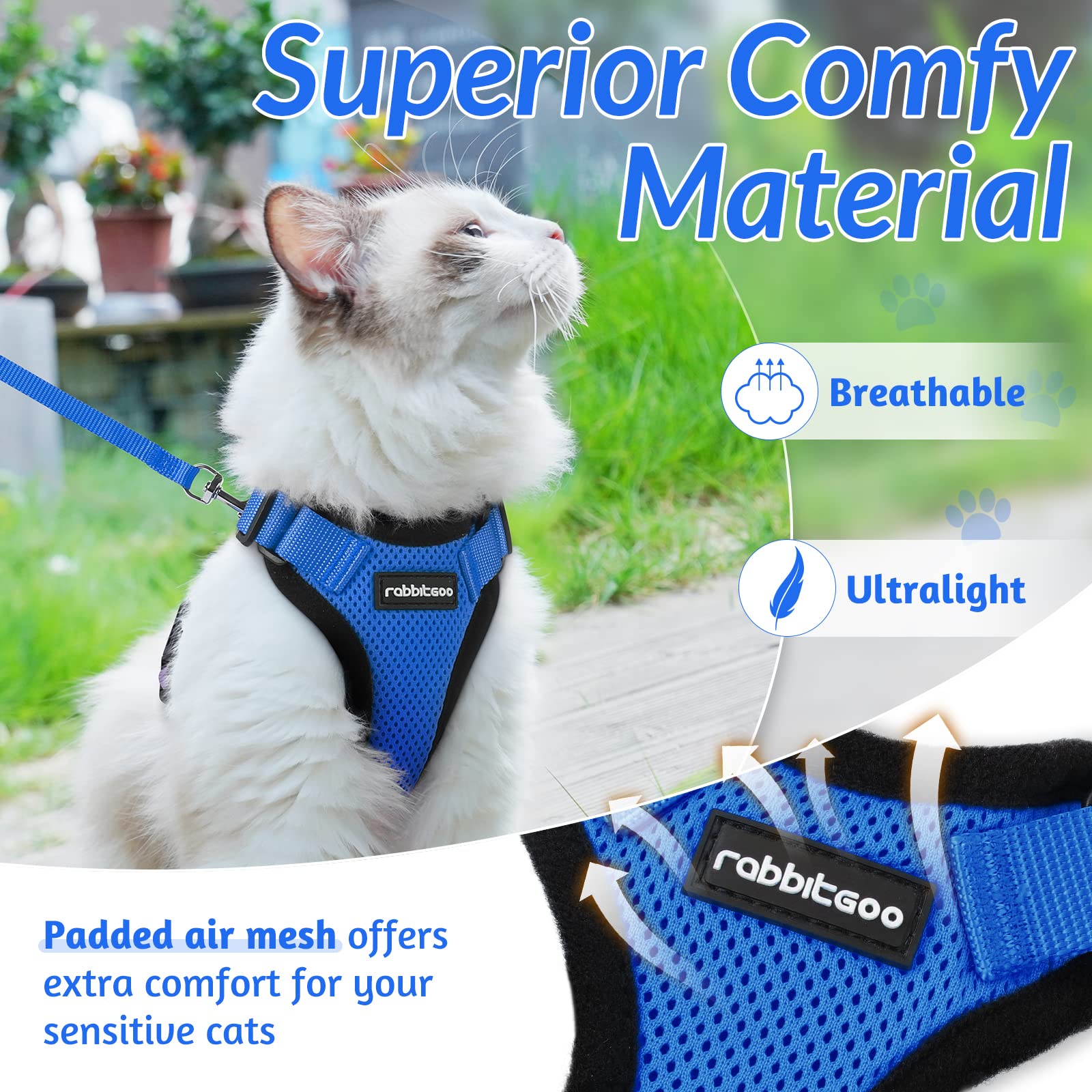 Rabbitgoo Escape Proof Cat Harness and Leash Set - Adjustable Soft Vest for Walking, Breathable Reflective Jacket with Easy Control (Navy Blue, XS) - Perfect for Outdoor Adventures & Vet Visits