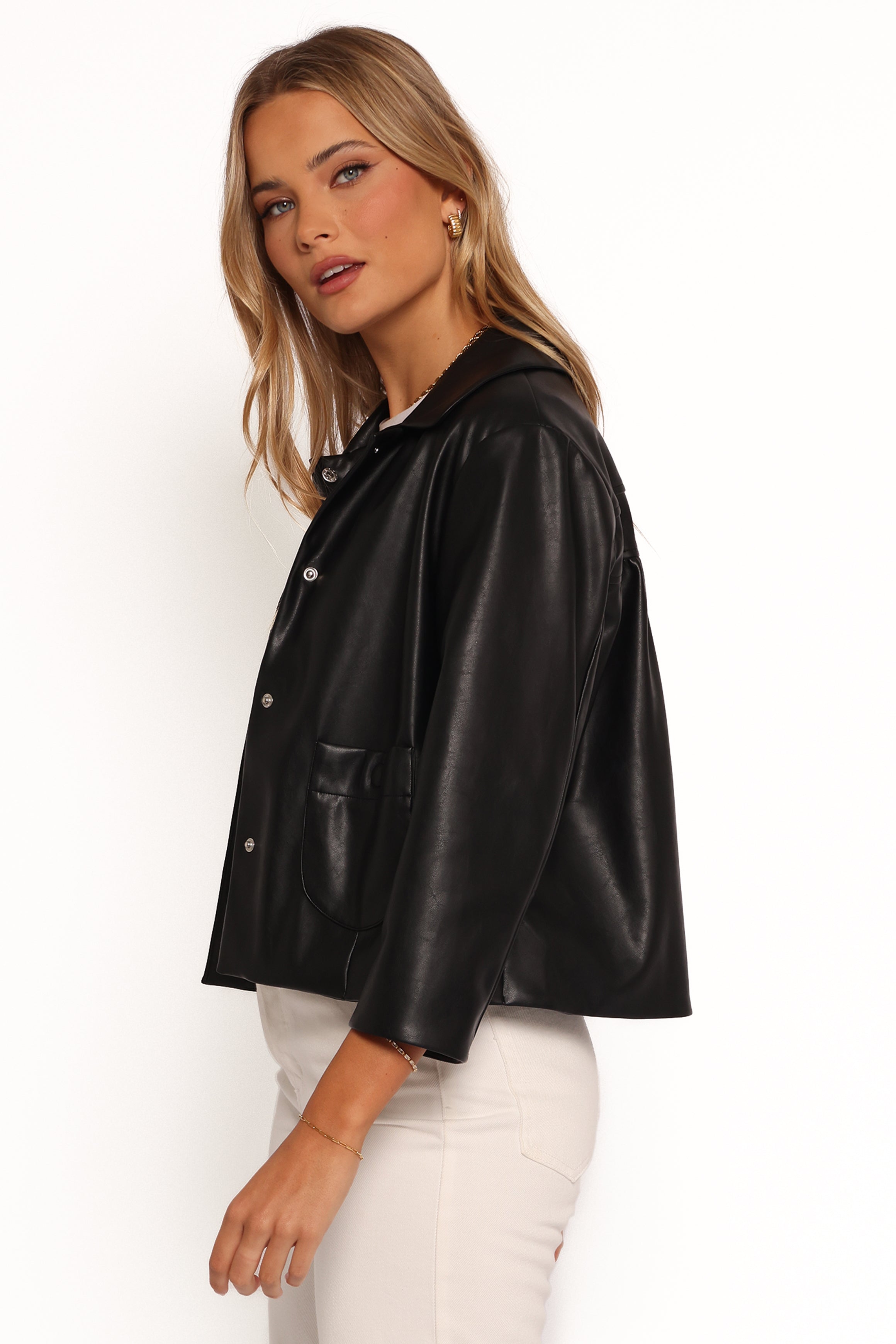 Evora Faux Leather Button Front Jacket - Stylish Black Vegan Leather Jacket for Women | Perfect for Casual Outfits, Date Nights & Fall Layering